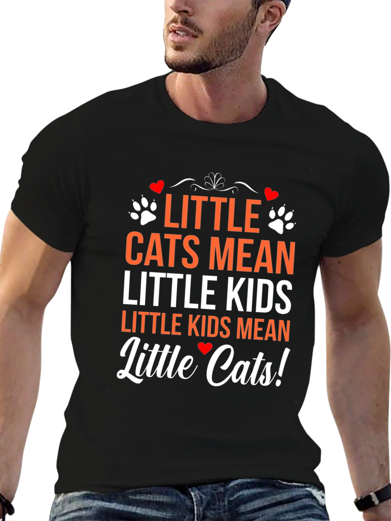 Little Cats Mean Little Kids Black Graphic T-Shirt