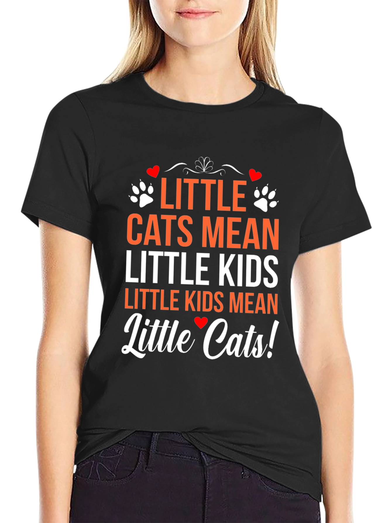 Little Cats Mean Little Kids Black Graphic T-Shirt