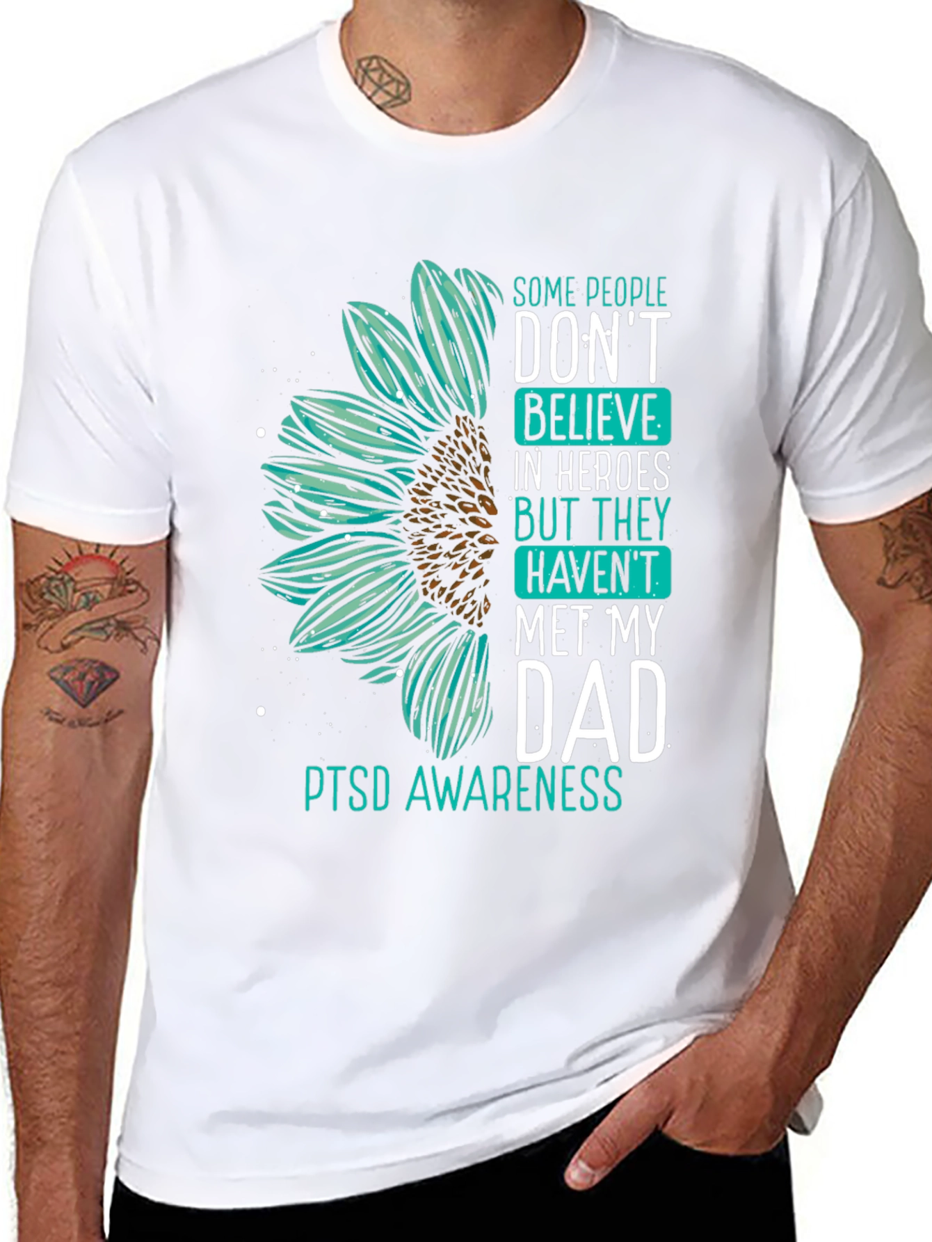 PTSD Awareness T-Shirt: Hero Dad Sunflower Design