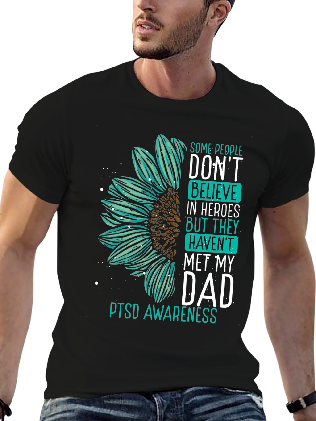 PTSD Awareness T-Shirt: Hero Dad Sunflower Design