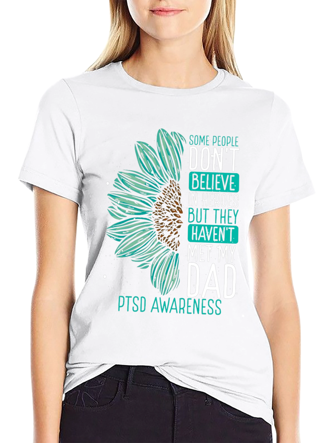 PTSD Awareness T-Shirt: Hero Dad Sunflower Design
