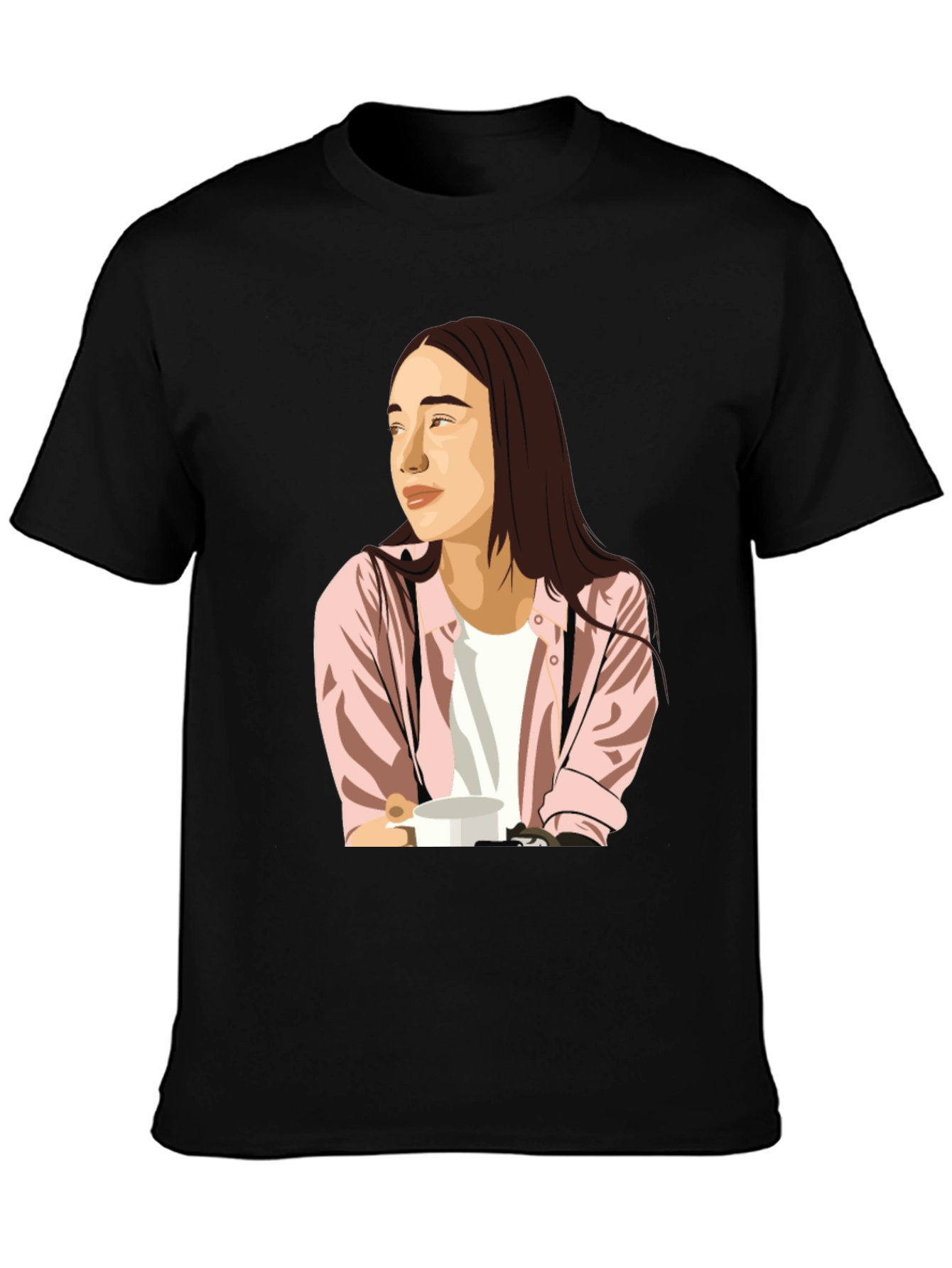Trendy Graphic Tee - Woman with Coffee