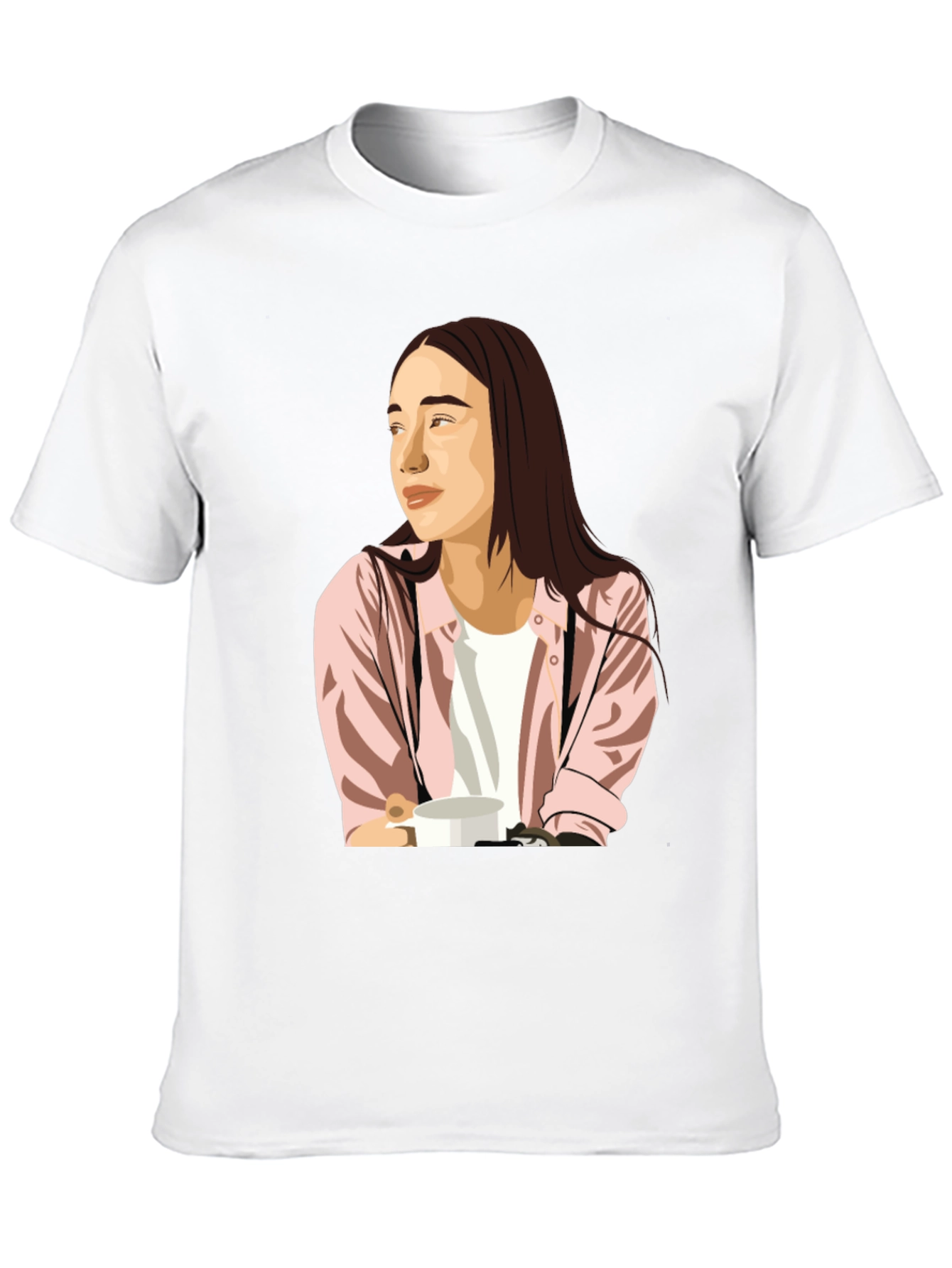 Trendy Graphic Tee - Woman with Coffee