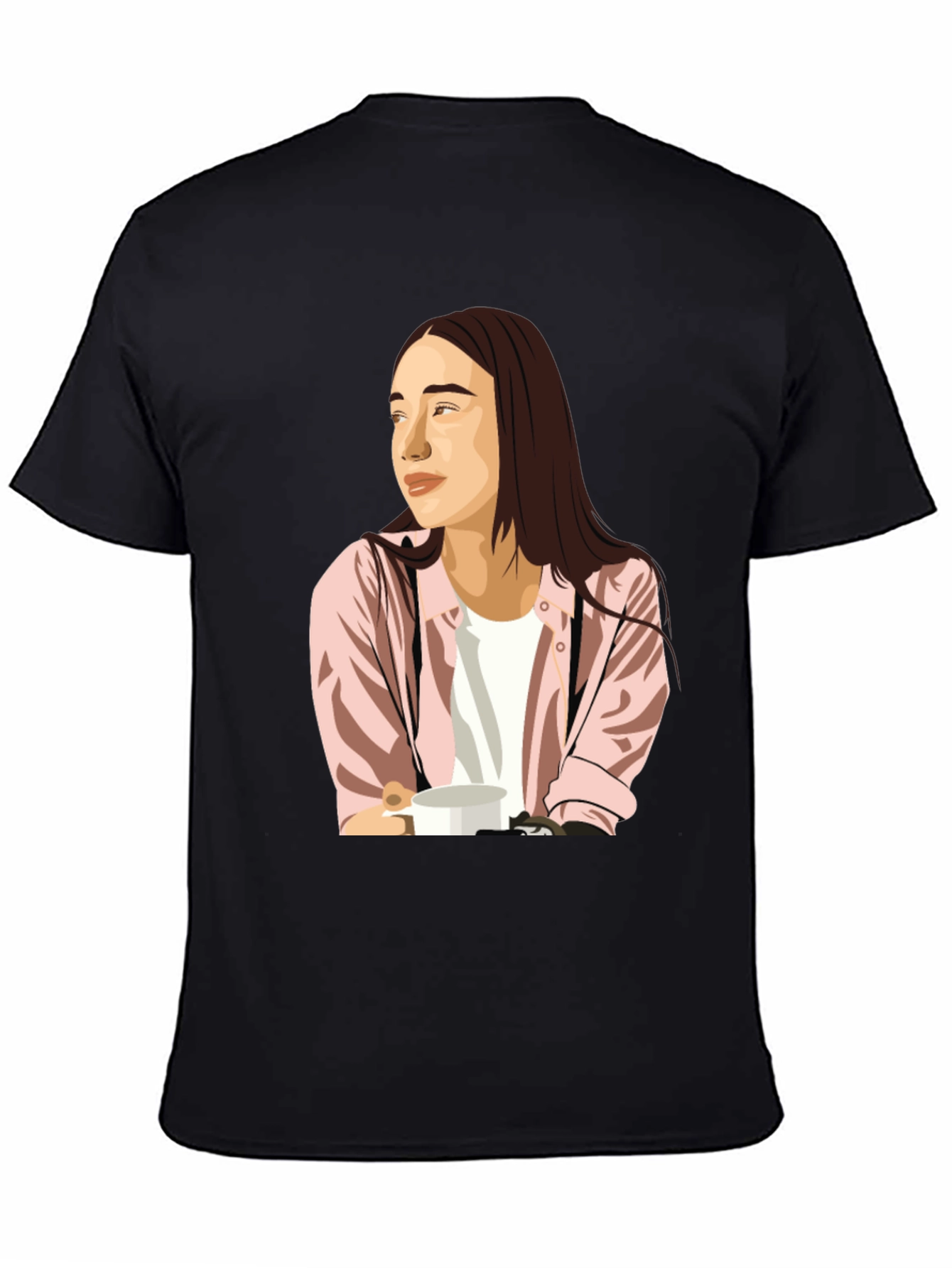Trendy Graphic Tee - Woman with Coffee