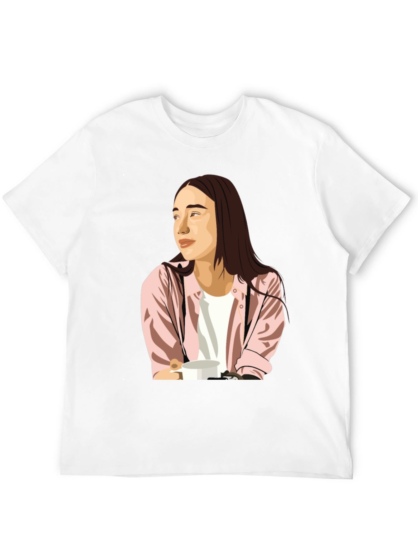 Trendy Graphic Tee - Woman with Coffee