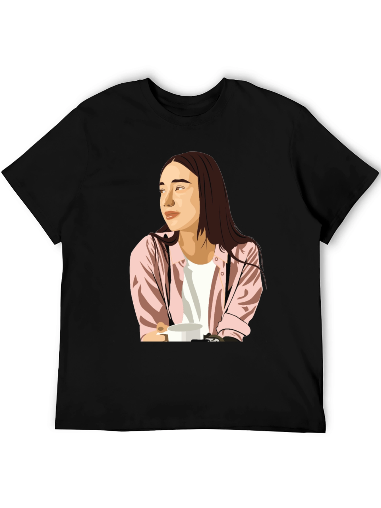 Trendy Graphic Tee - Woman with Coffee