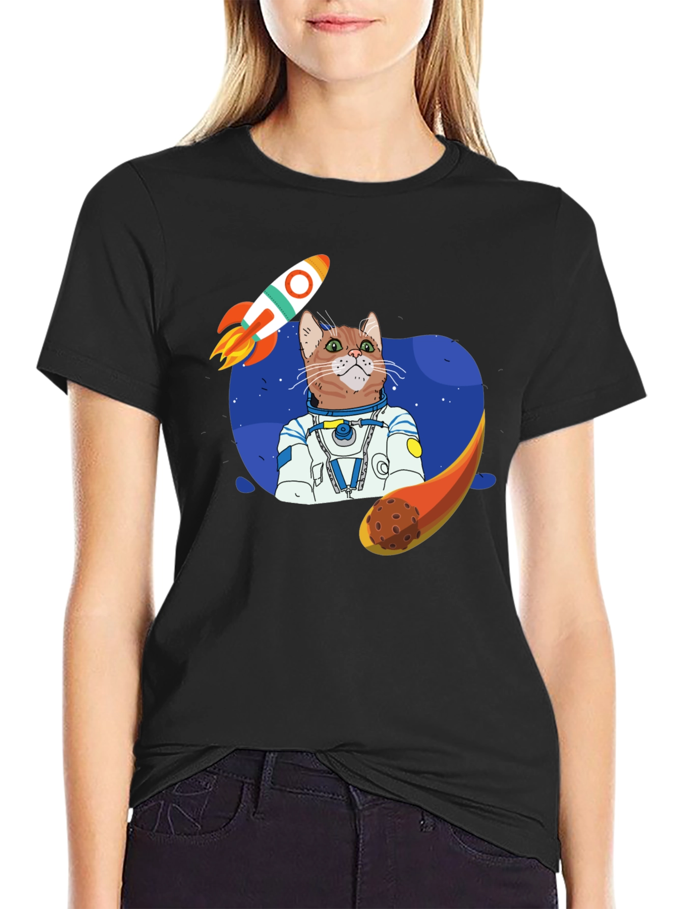 Astronaut Cat Graphic T-Shirt