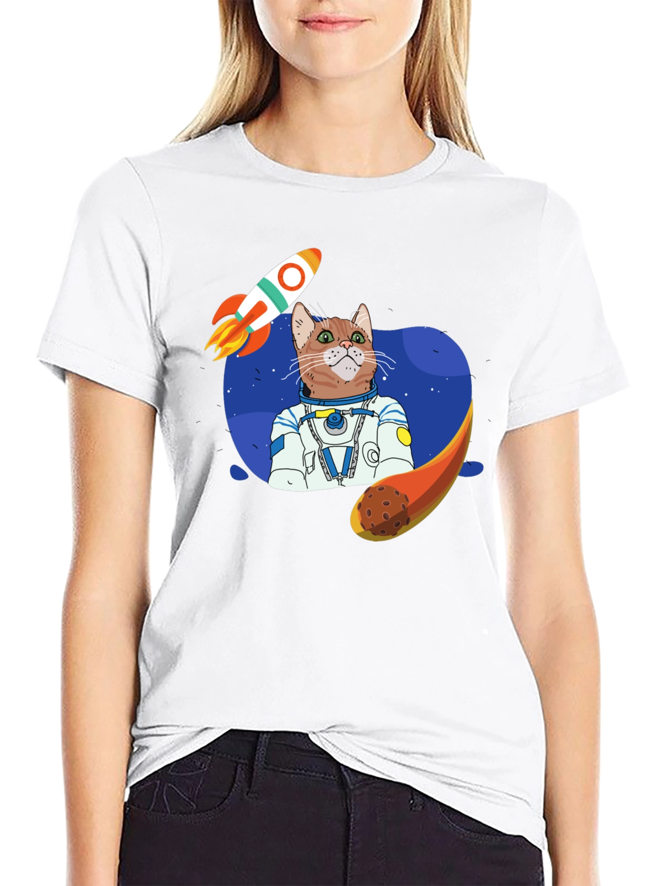 Astronaut Cat Graphic T-Shirt