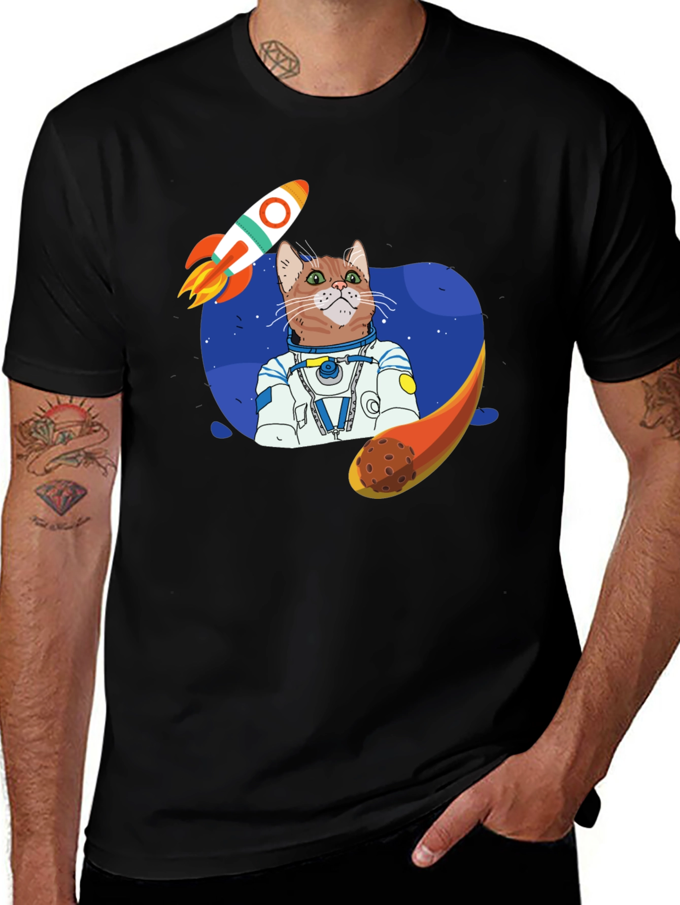 Astronaut Cat Graphic T-Shirt
