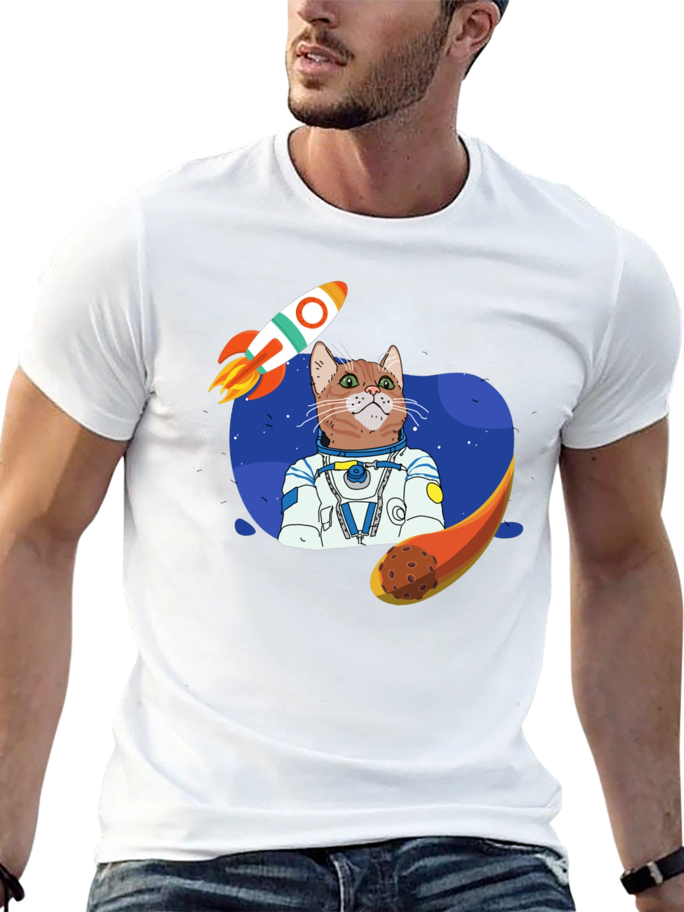 Astronaut Cat Graphic T-Shirt