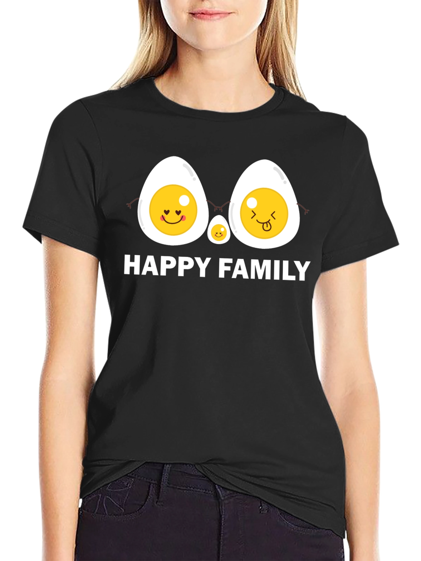 Happy Egg Family Graphic T-Shirt - Black
