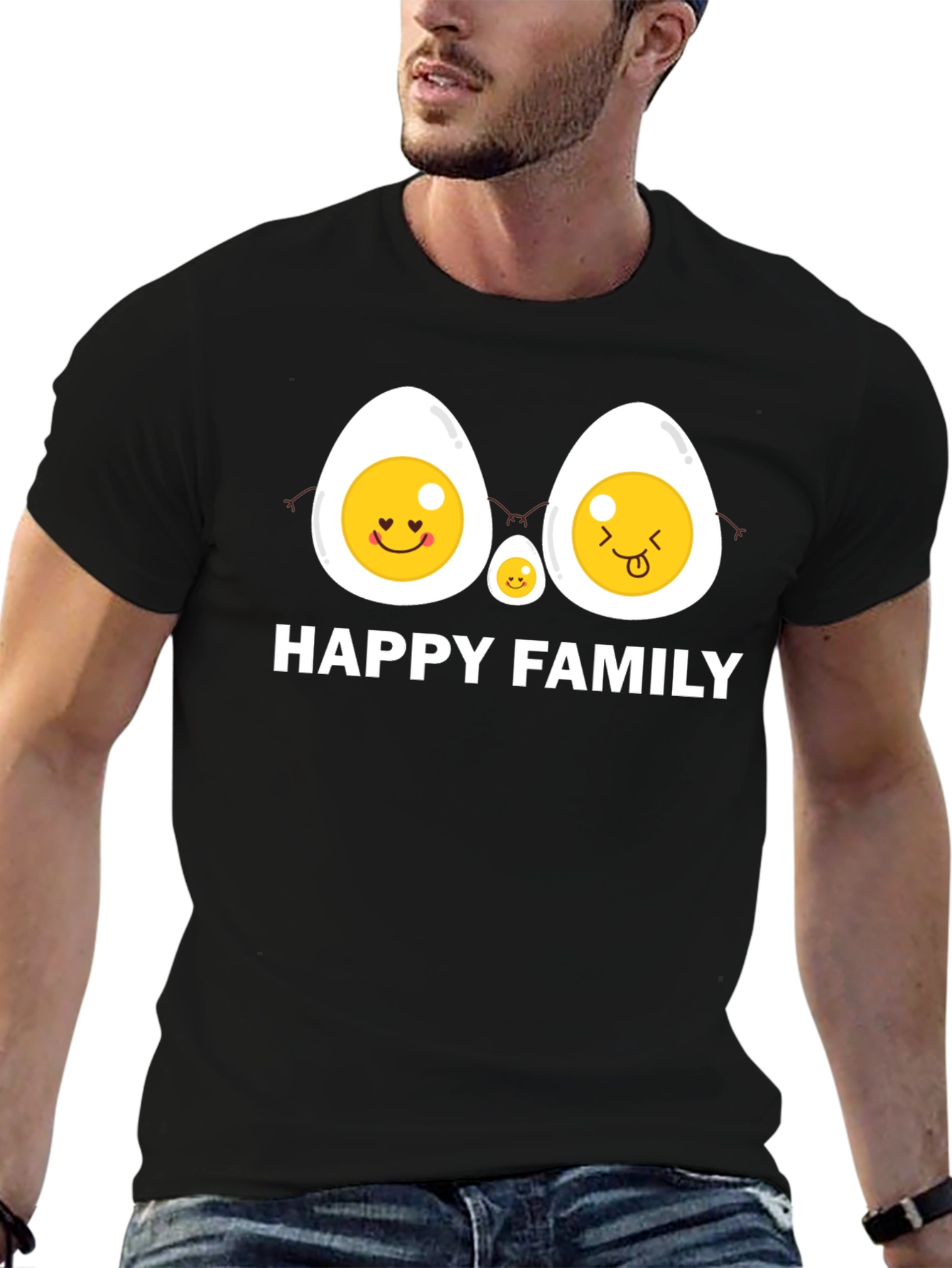 Happy Egg Family Graphic T-Shirt - Black