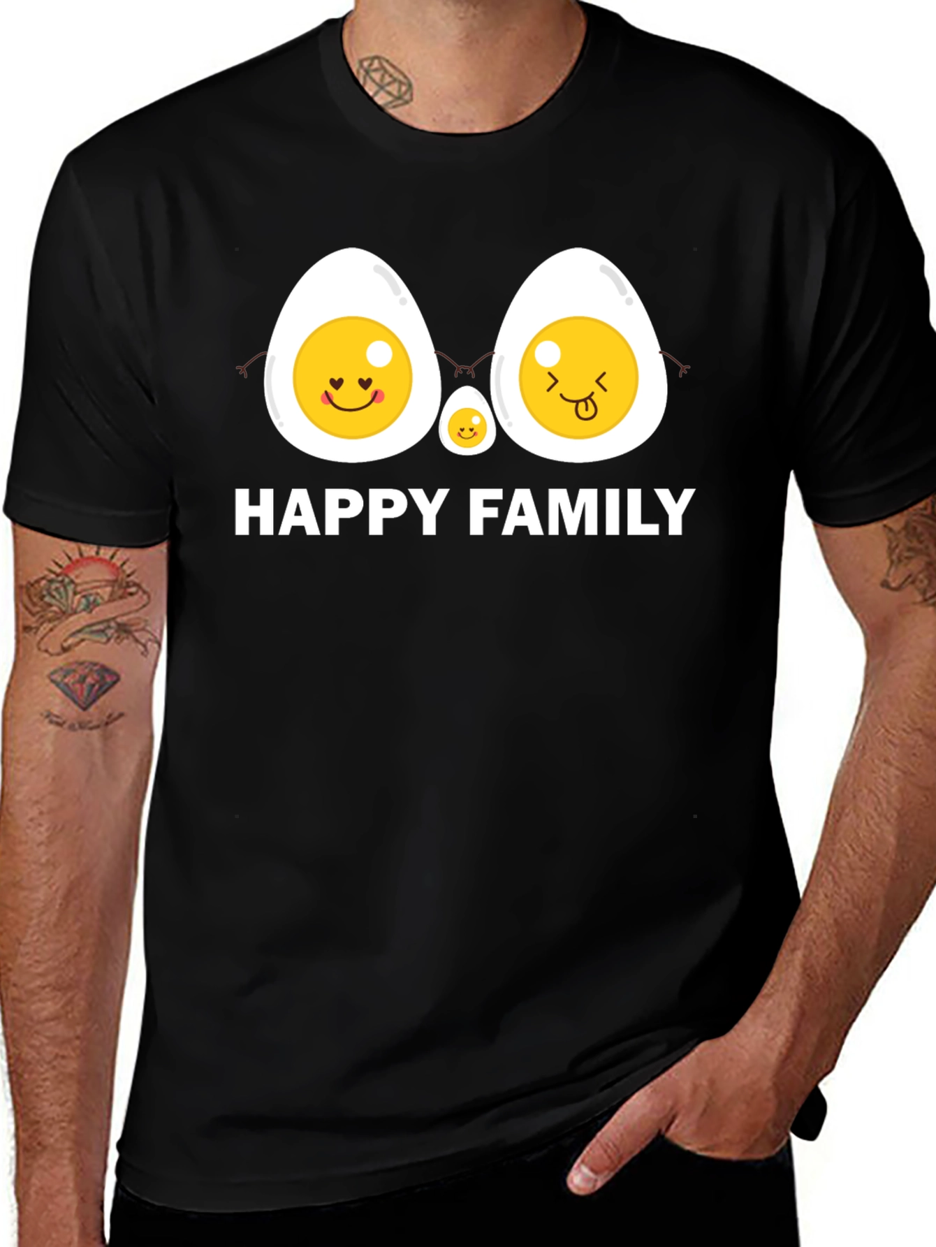 Happy Egg Family Graphic T-Shirt - Black