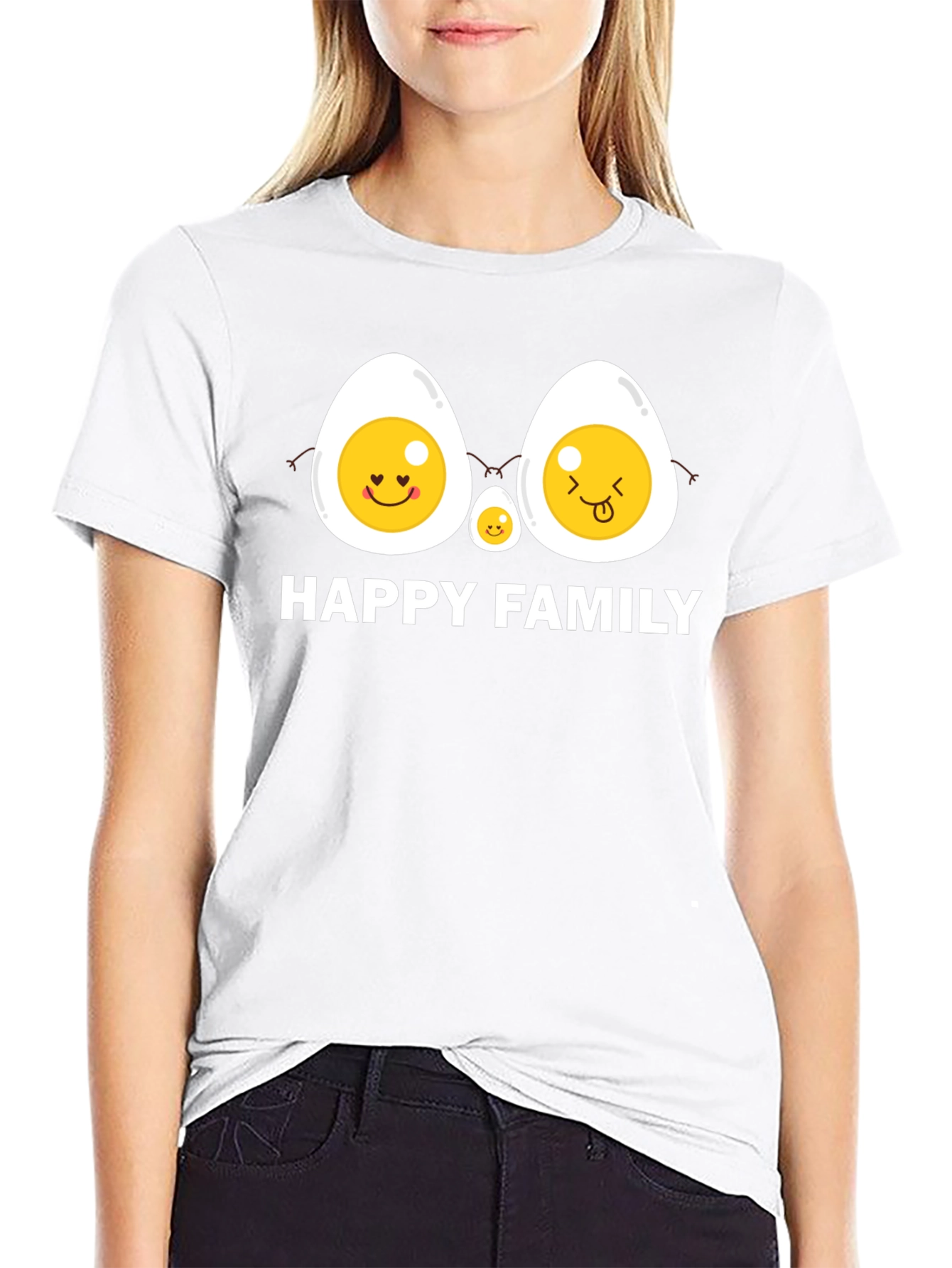 Happy Egg Family Graphic T-Shirt - Black