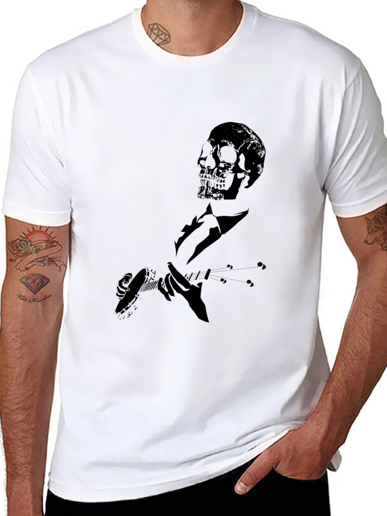 Skull Guitarist Graphic Tee - Mens Black T-Shirt