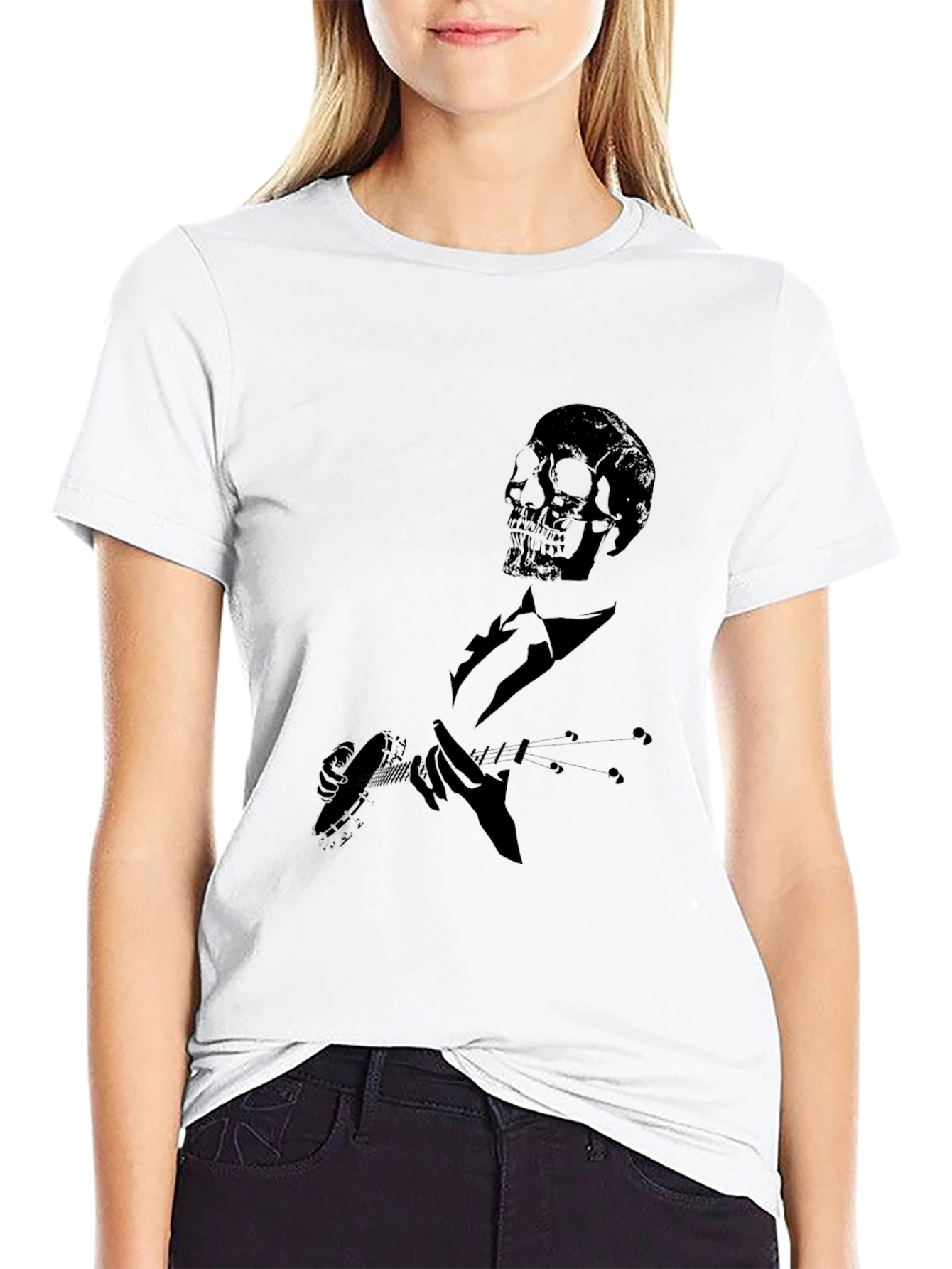 Skull Guitarist Graphic Tee - Mens Black T-Shirt