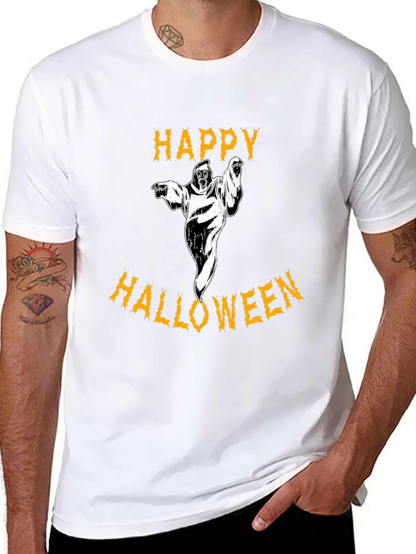 Happy Halloween Ghost Black Graphic T-Shirt