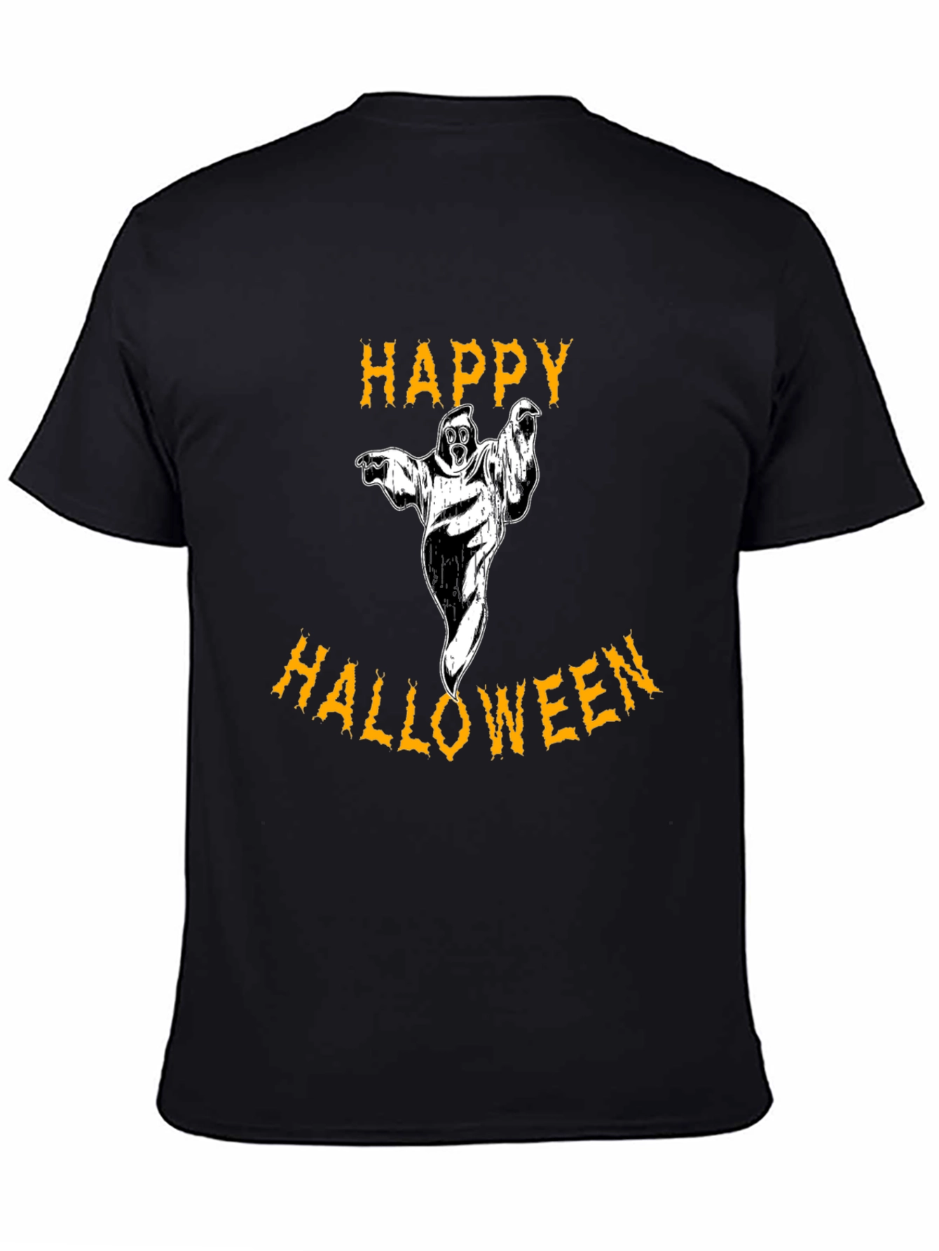 Happy Halloween Ghost Black Graphic T-Shirt