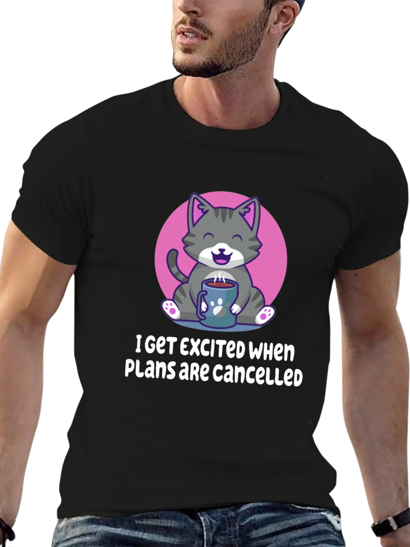 Funny Cat Coffee T-Shirt - Cancelled Plans Graphic Tee