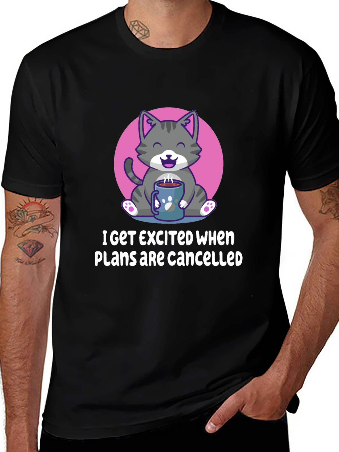 Funny Cat Coffee T-Shirt - Cancelled Plans Graphic Tee