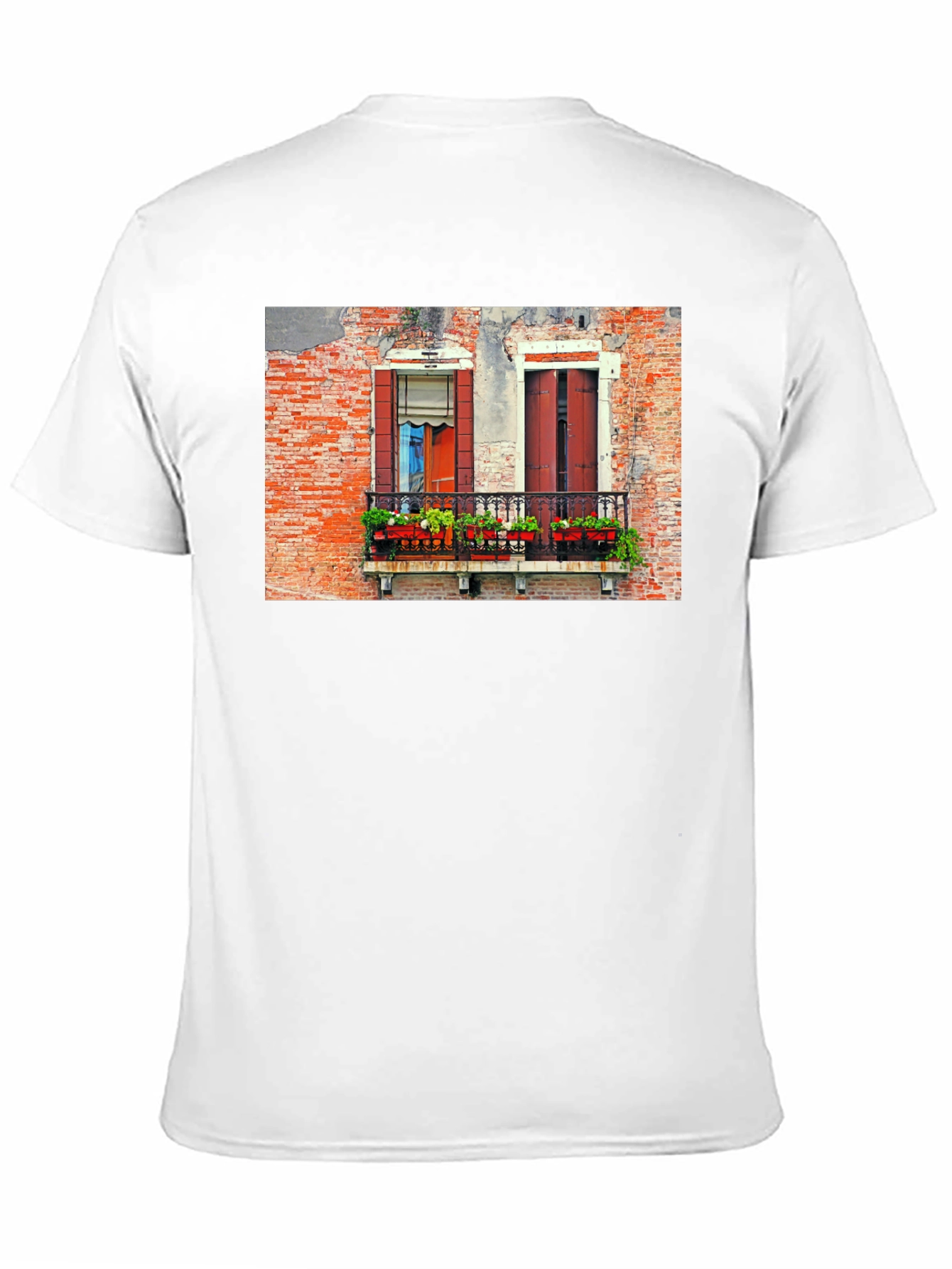 Venice Window T-Shirt: Black Balcony View