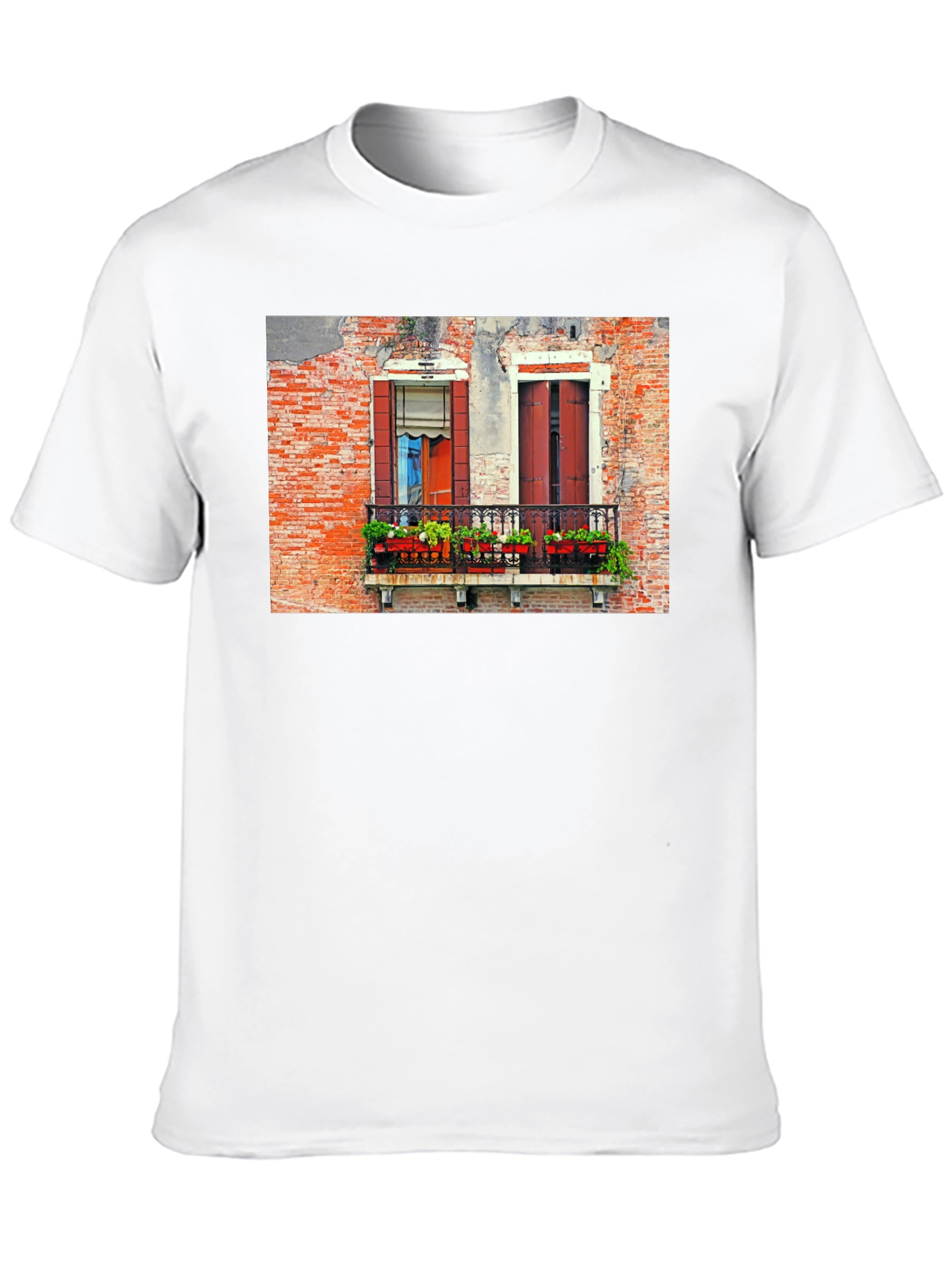 Venice Window T-Shirt: Black Balcony View