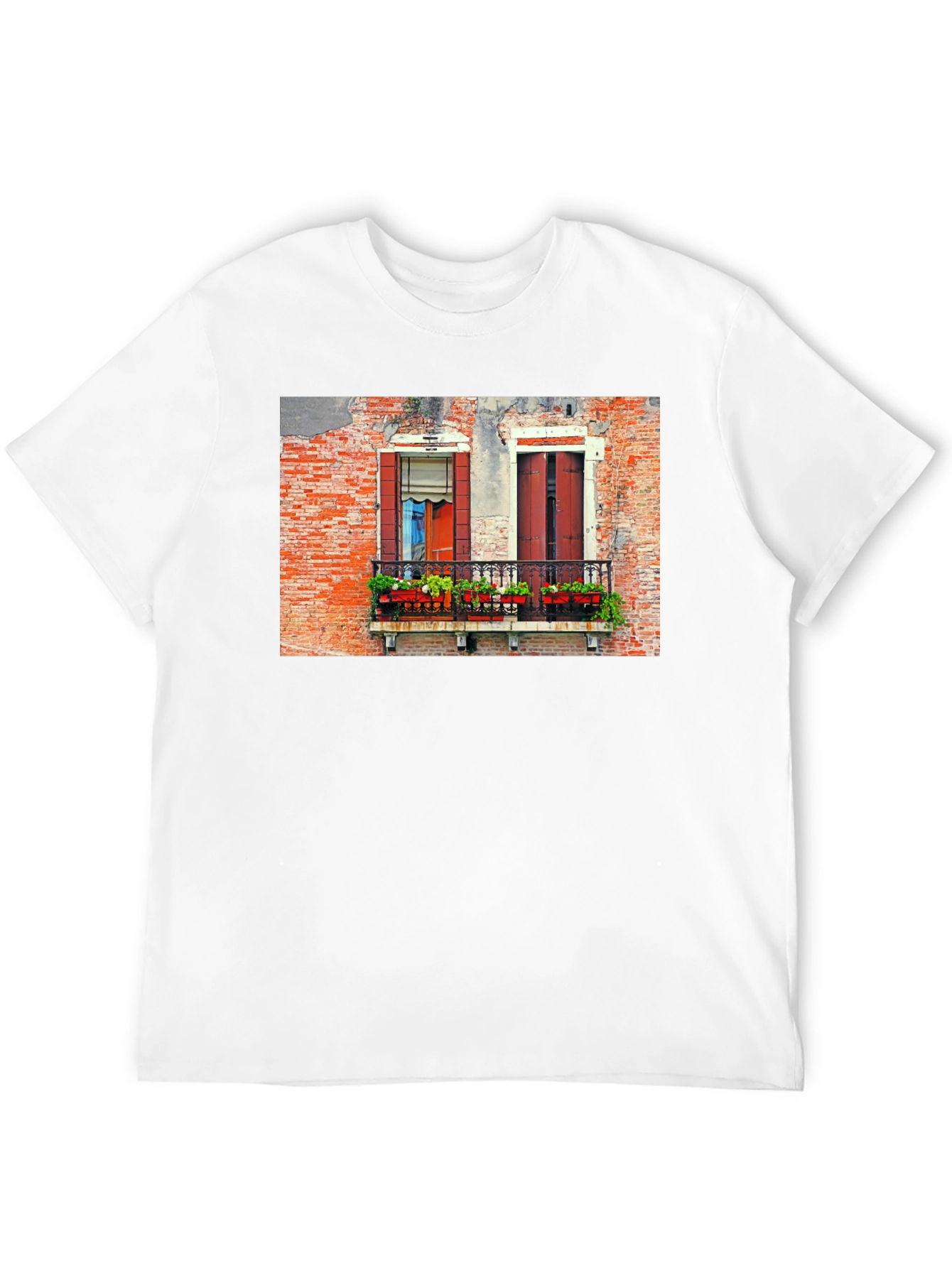 Venice Window T-Shirt: Black Balcony View