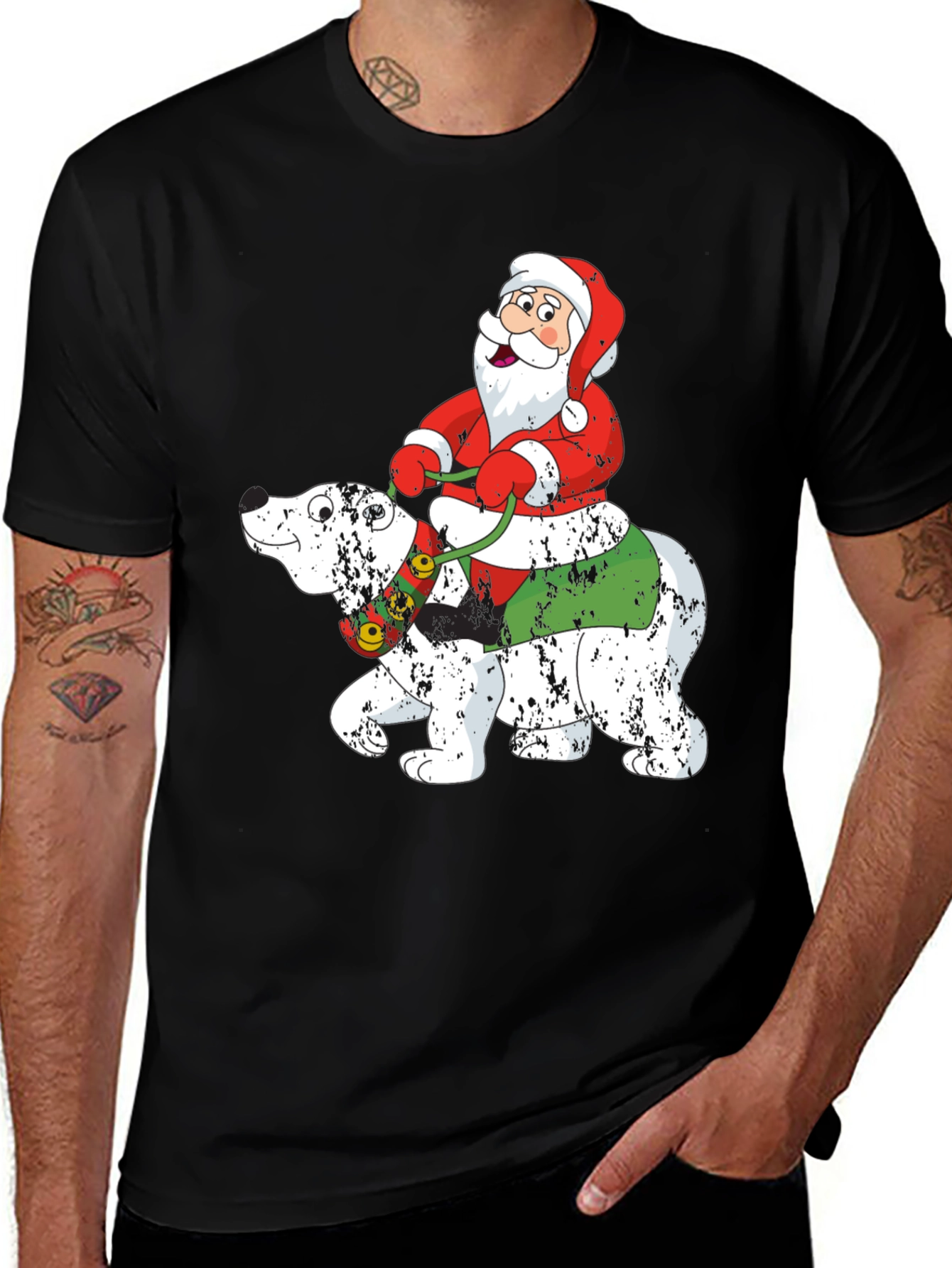 Santa Riding Polar Bear Holiday T-Shirt