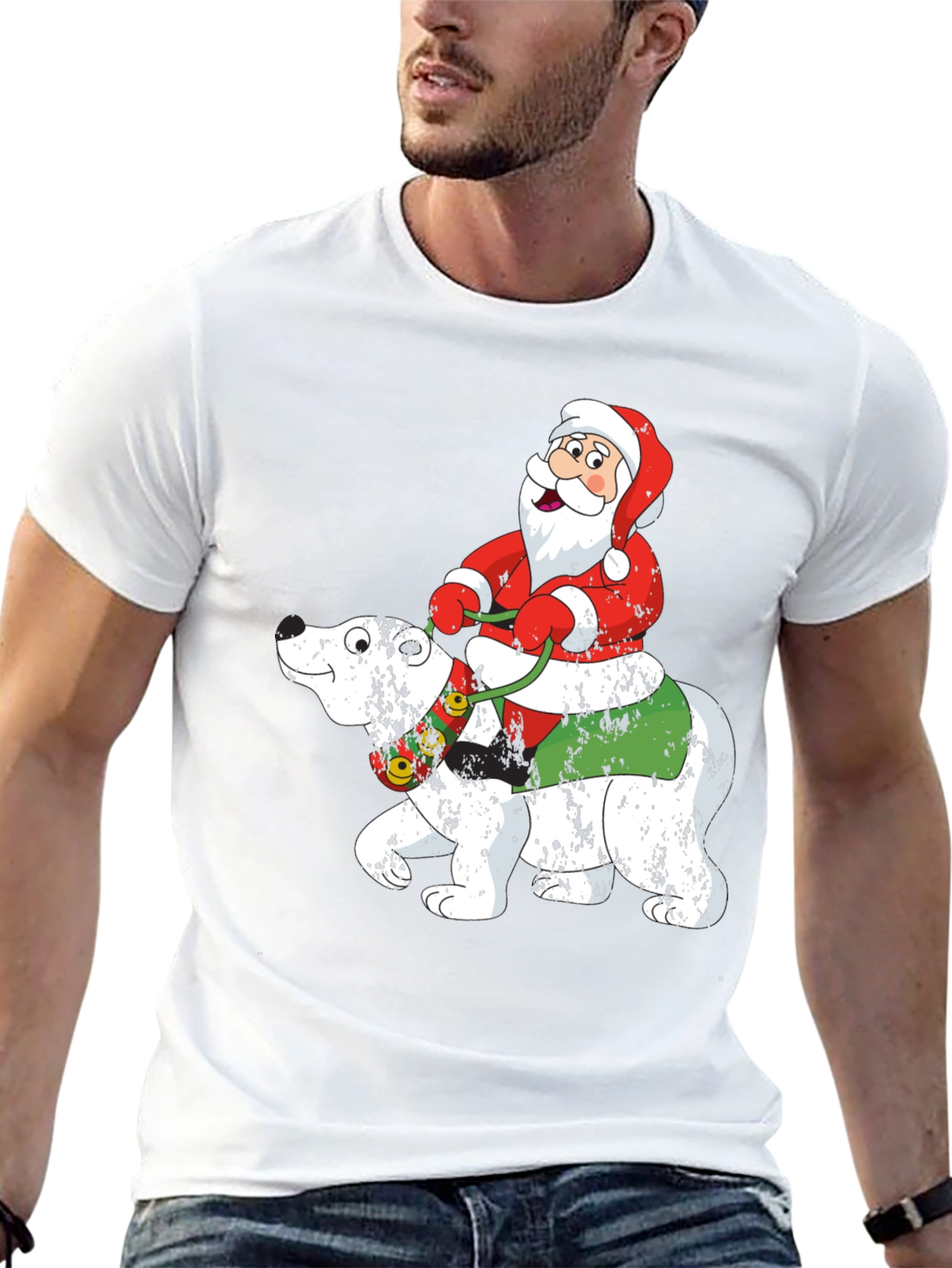 Santa Riding Polar Bear Holiday T-Shirt