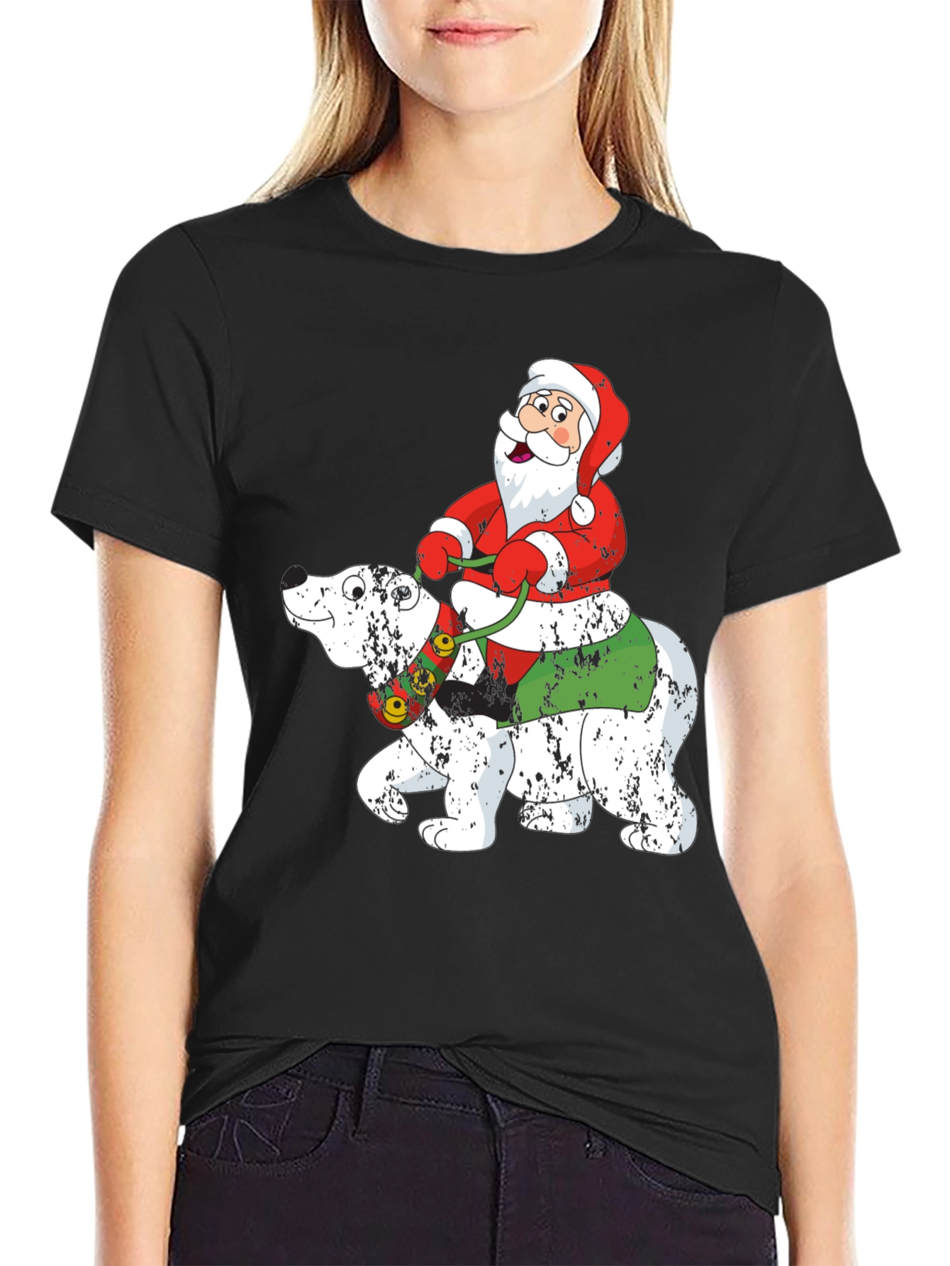 Santa Riding Polar Bear Holiday T-Shirt
