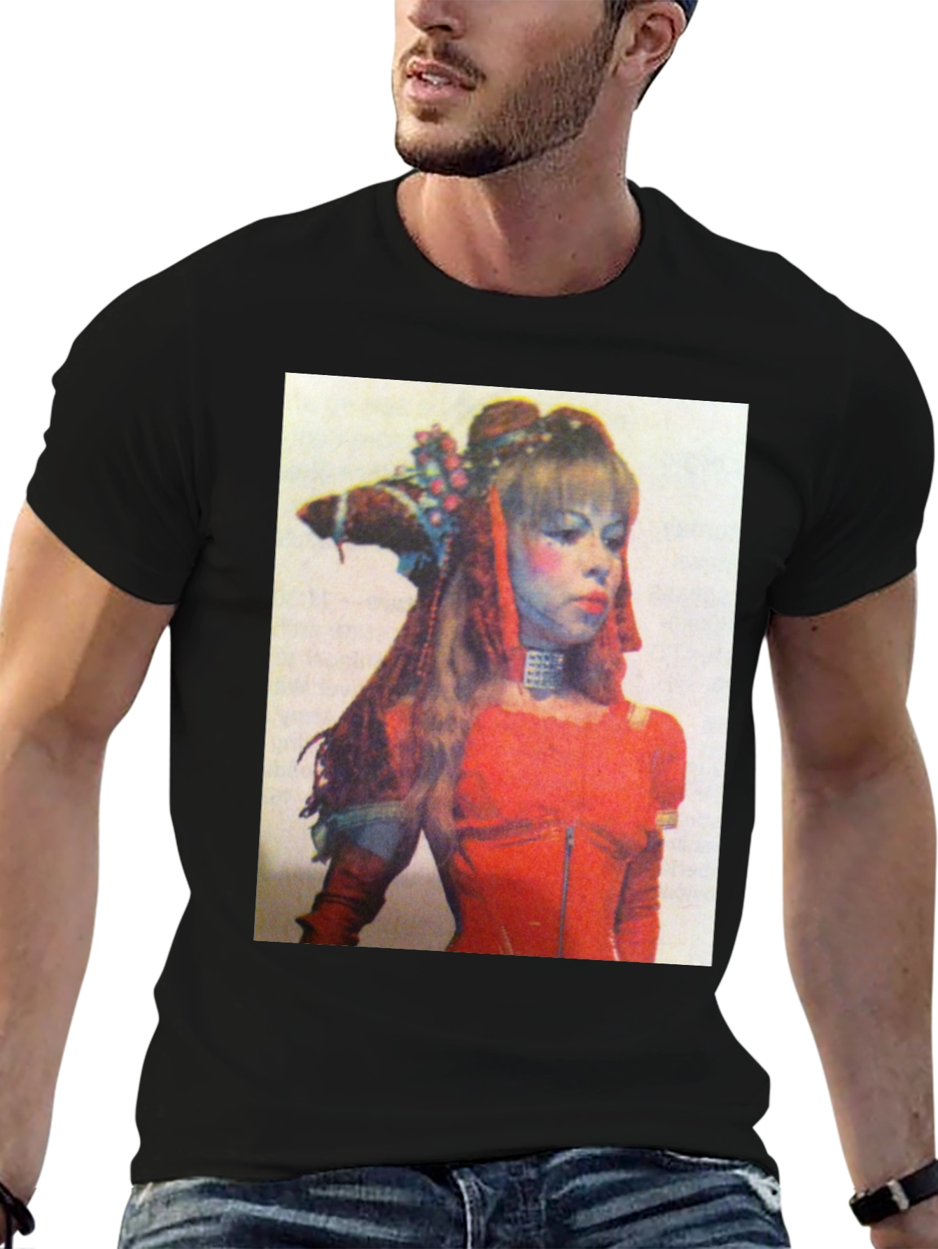 Retro Woman Graphic Print T-Shirt - Black