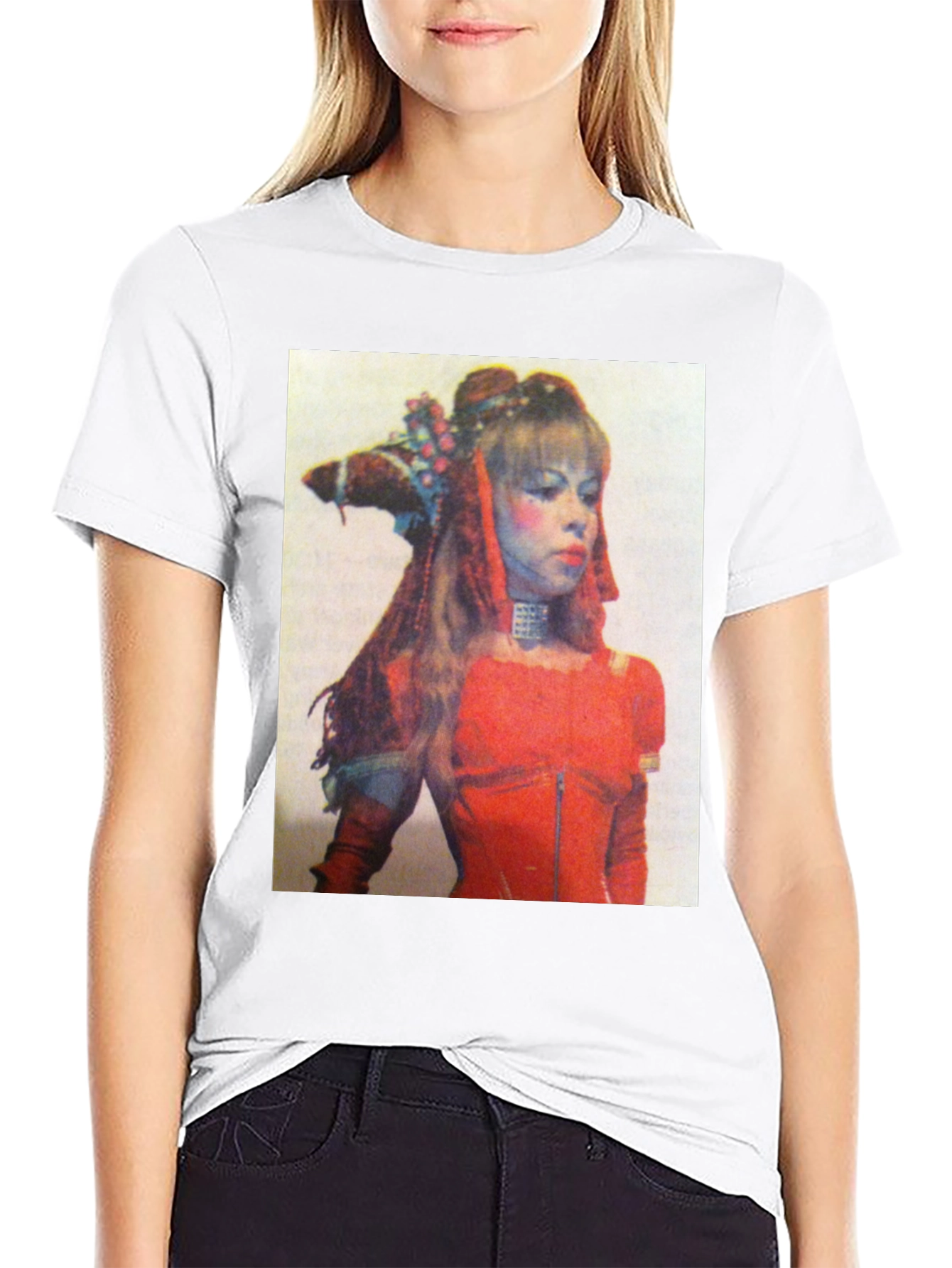 Retro Woman Graphic Print T-Shirt - Black