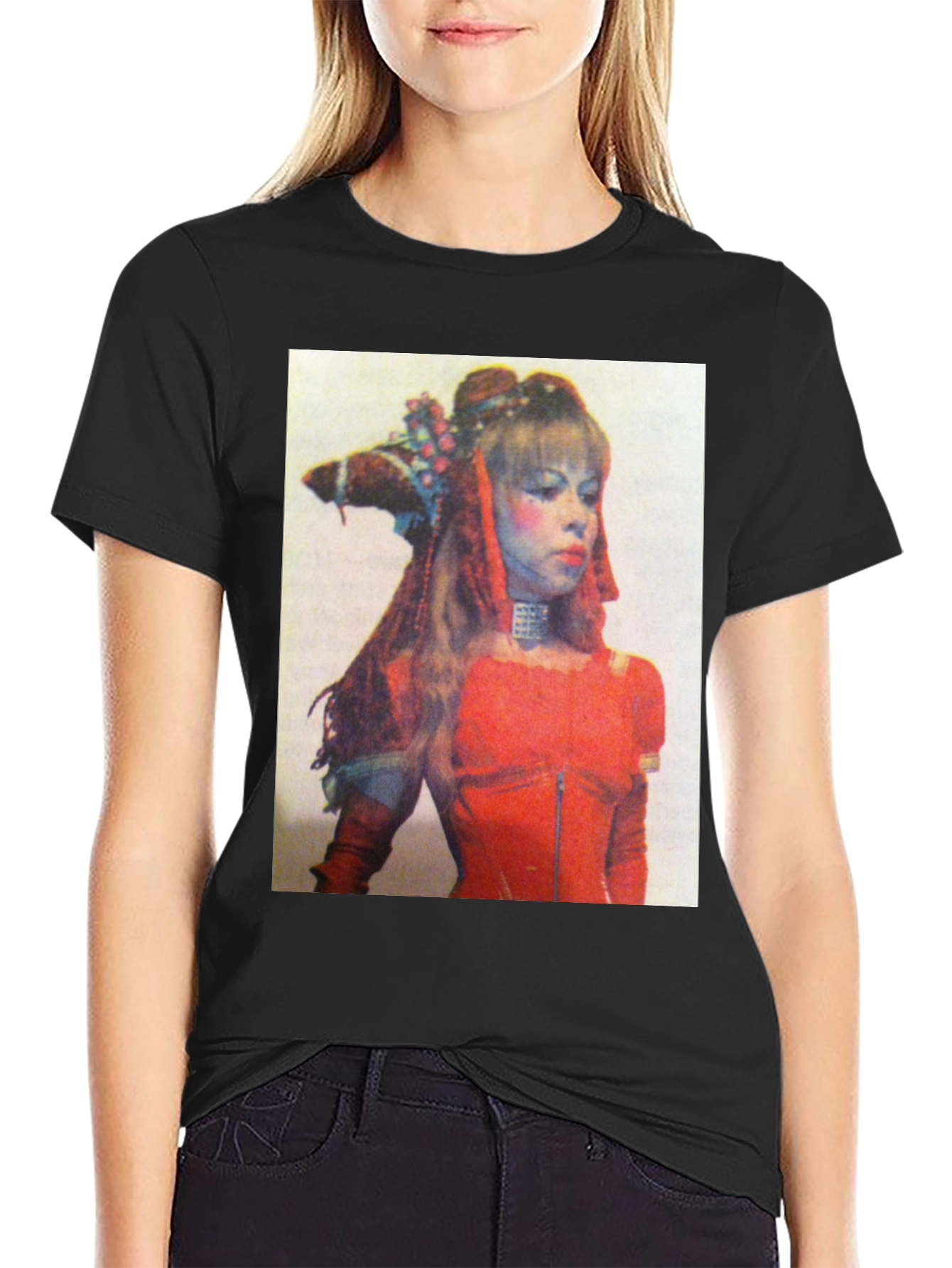 Retro Woman Graphic Print T-Shirt - Black