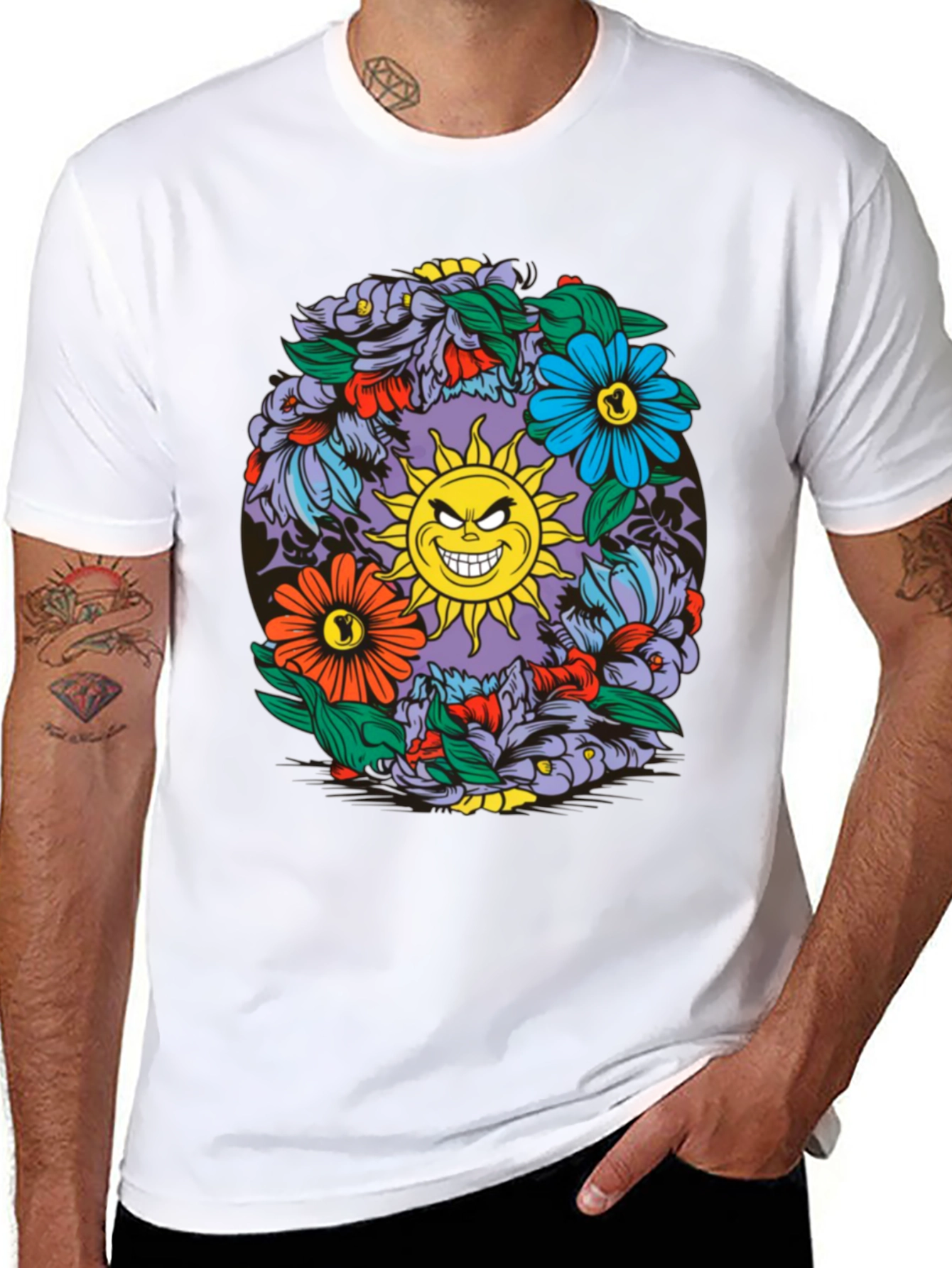 Floral Sun Graphic Black T-Shirt