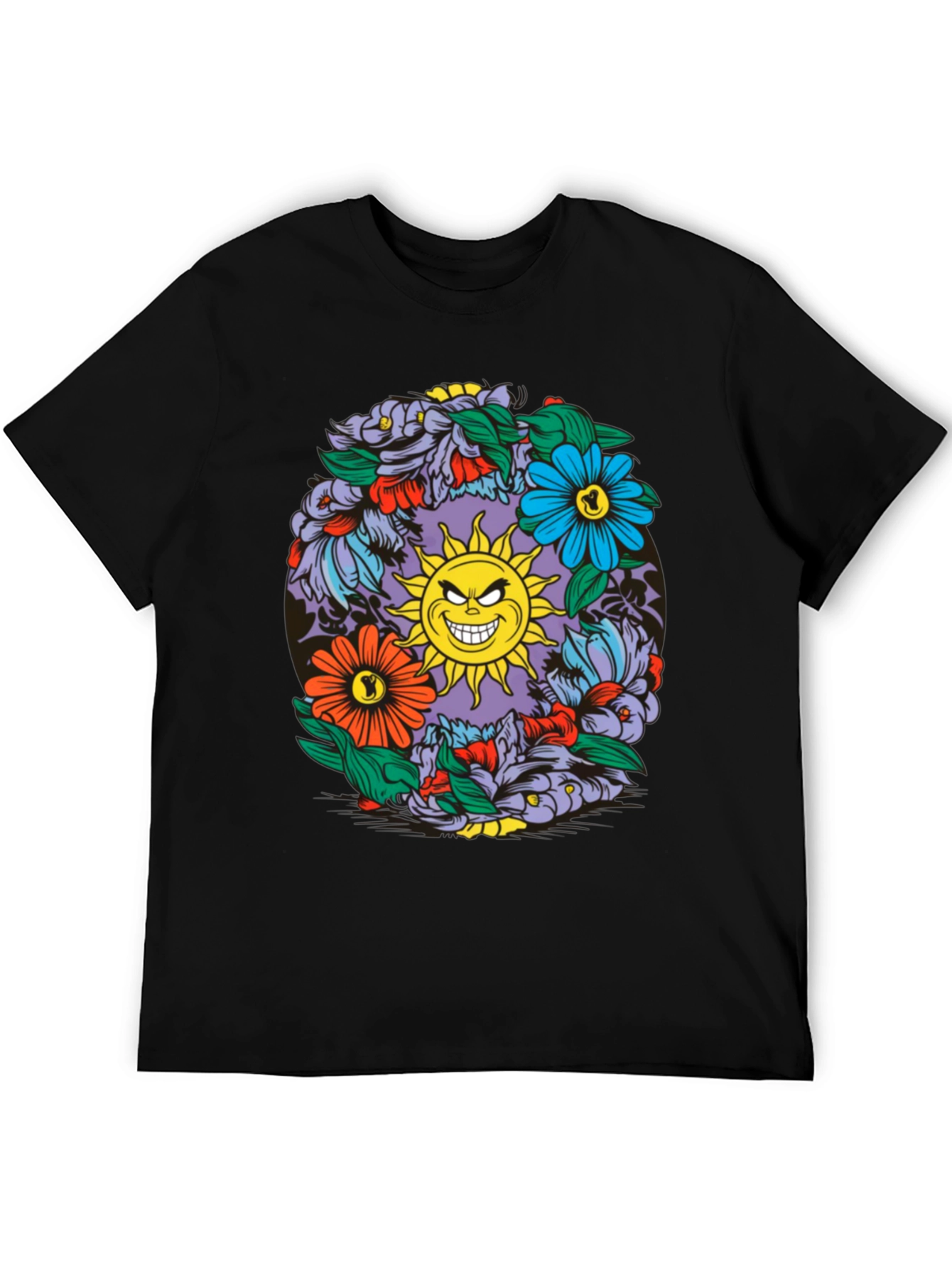 Floral Sun Graphic Black T-Shirt