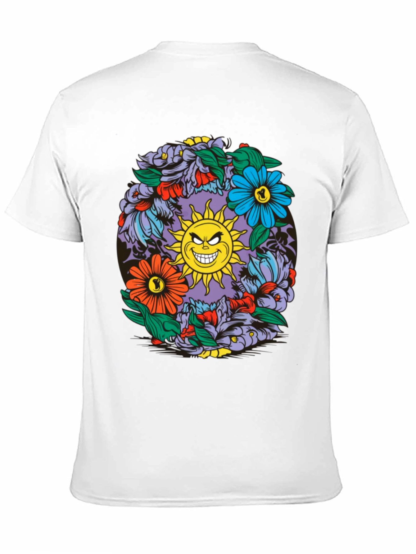 Floral Sun Graphic Black T-Shirt