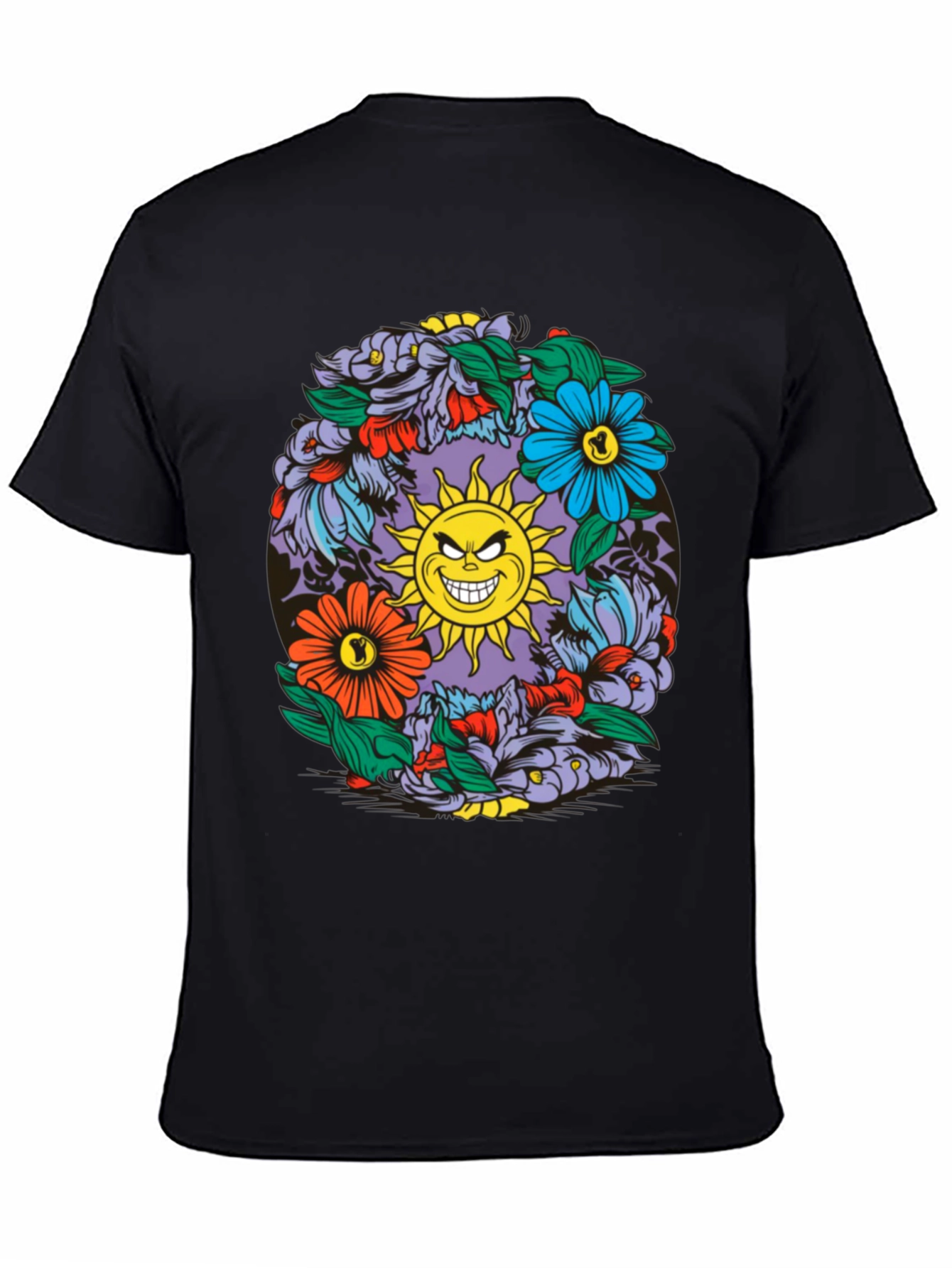Floral Sun Graphic Black T-Shirt