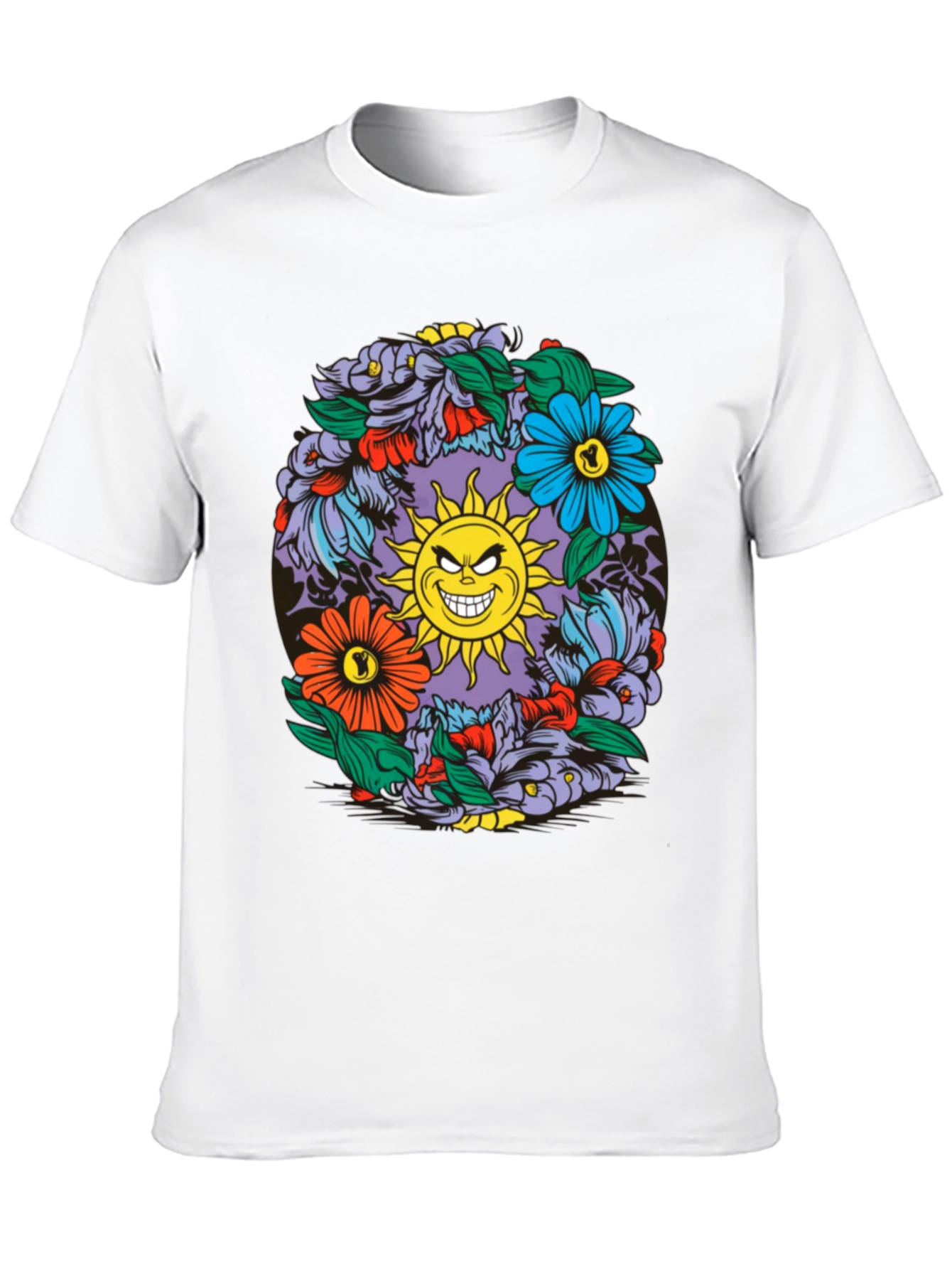 Floral Sun Graphic Black T-Shirt