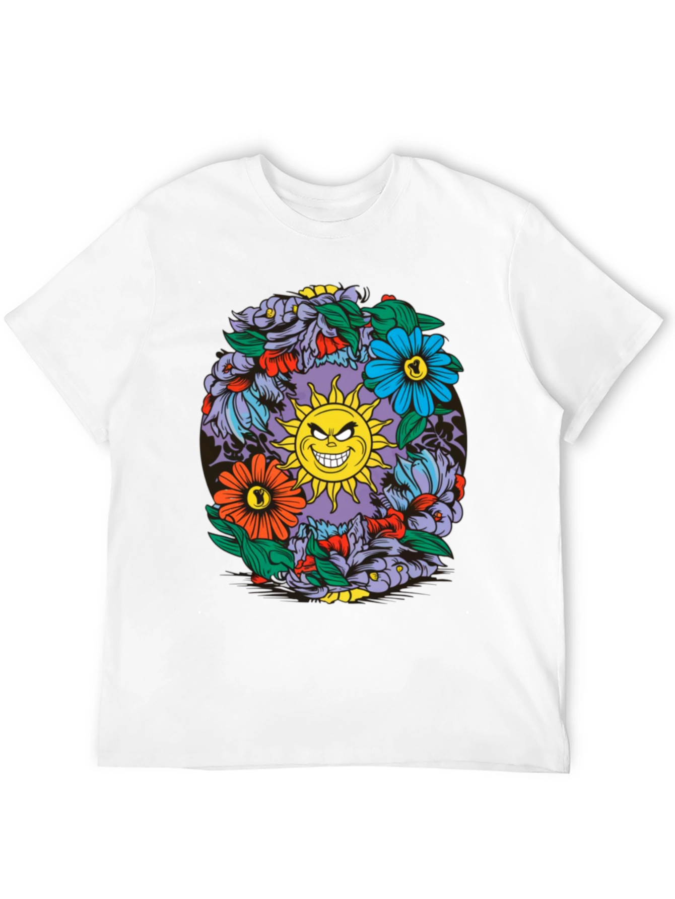 Floral Sun Graphic Black T-Shirt