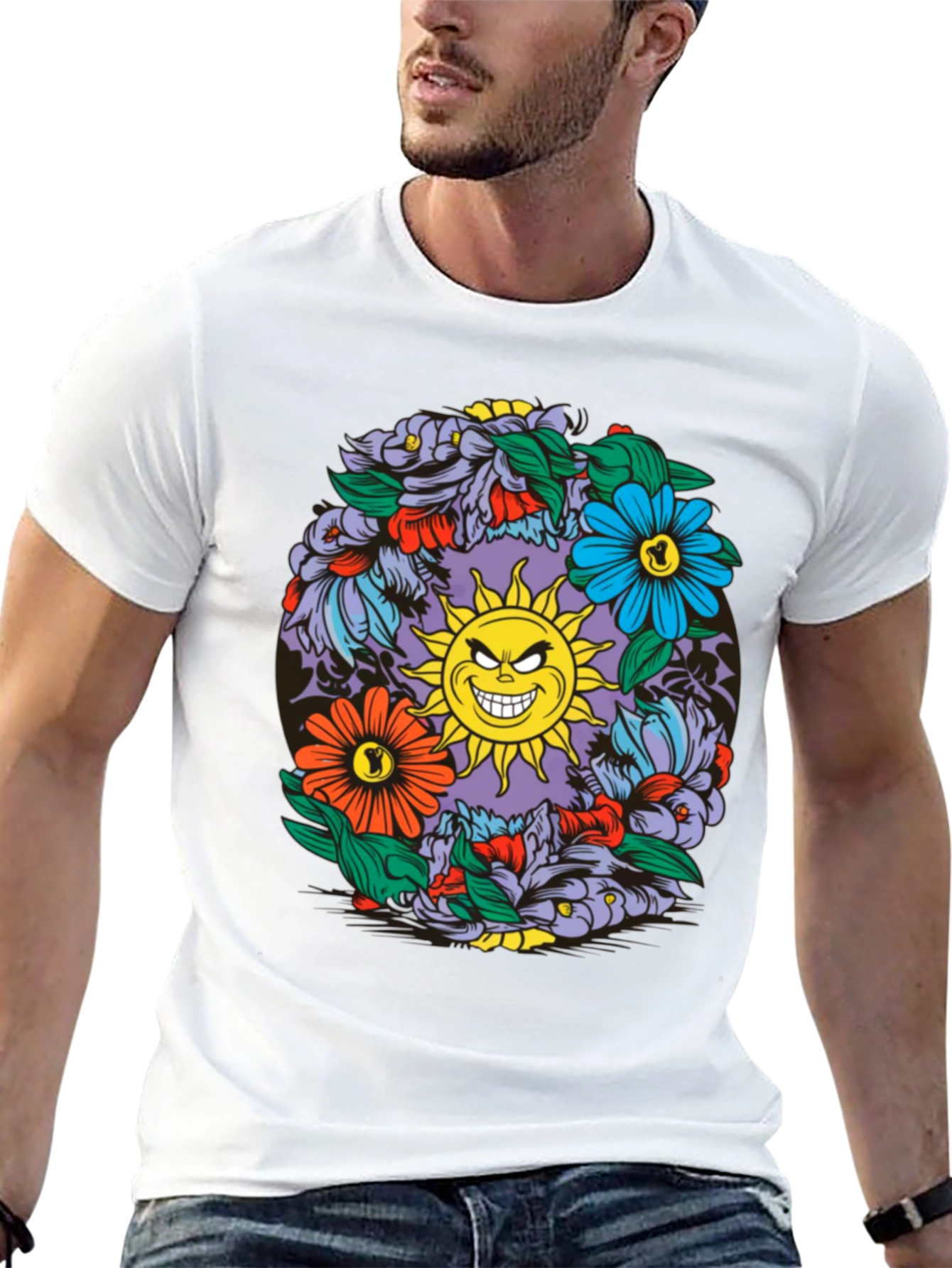 Floral Sun Graphic Black T-Shirt