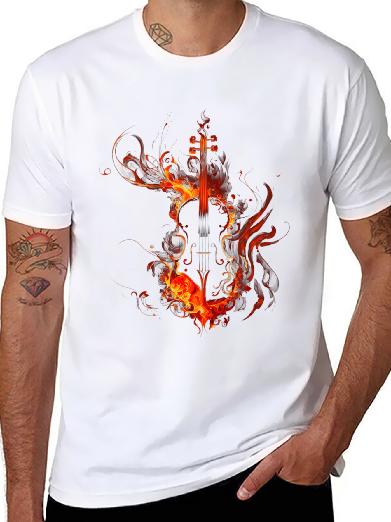 Fiery Violin Graphic T-Shirt - Black