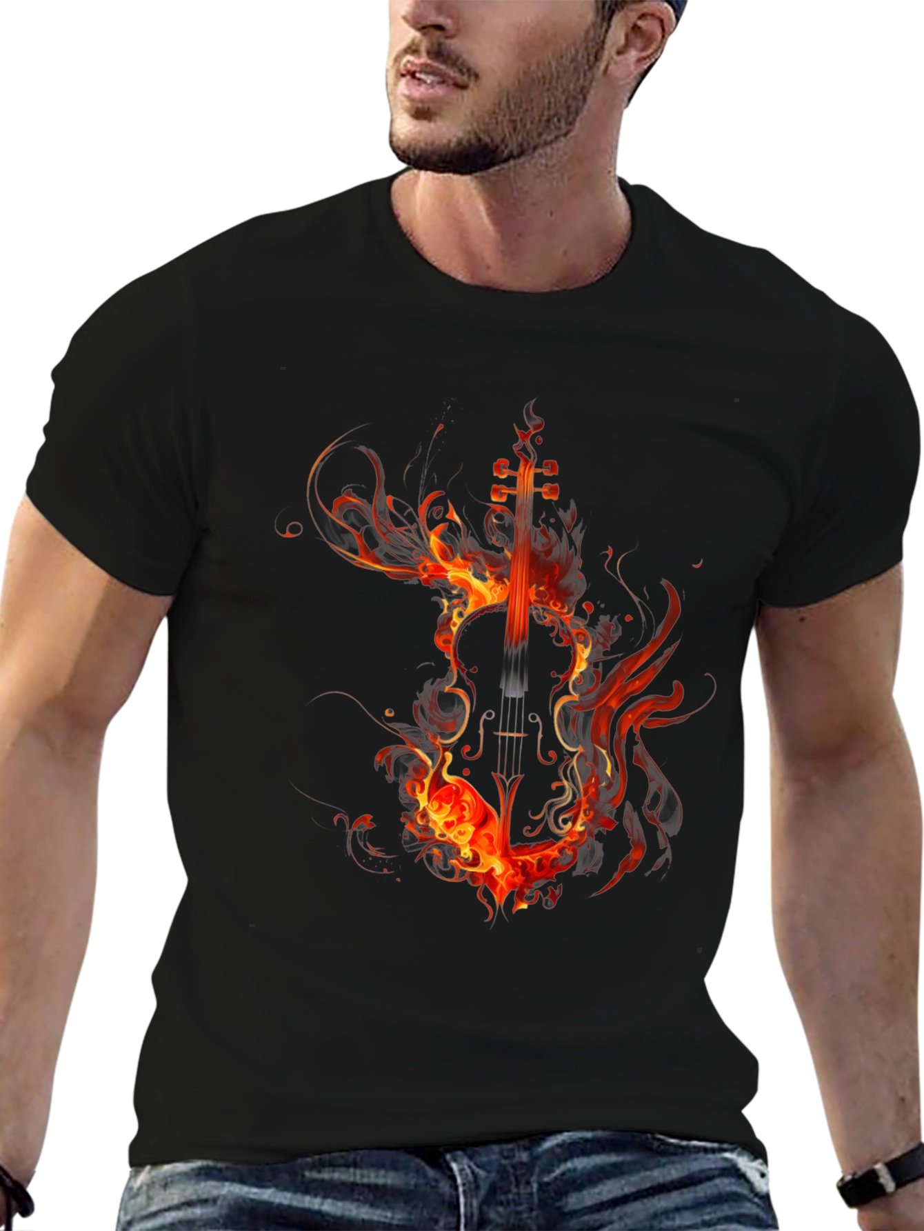 Fiery Violin Graphic T-Shirt - Black