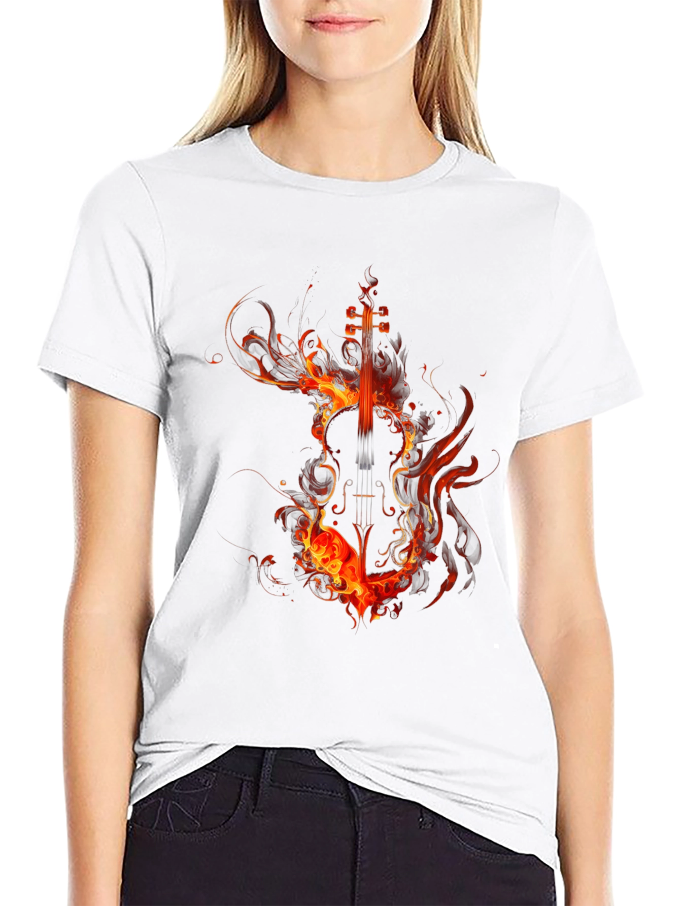 Fiery Violin Graphic T-Shirt - Black