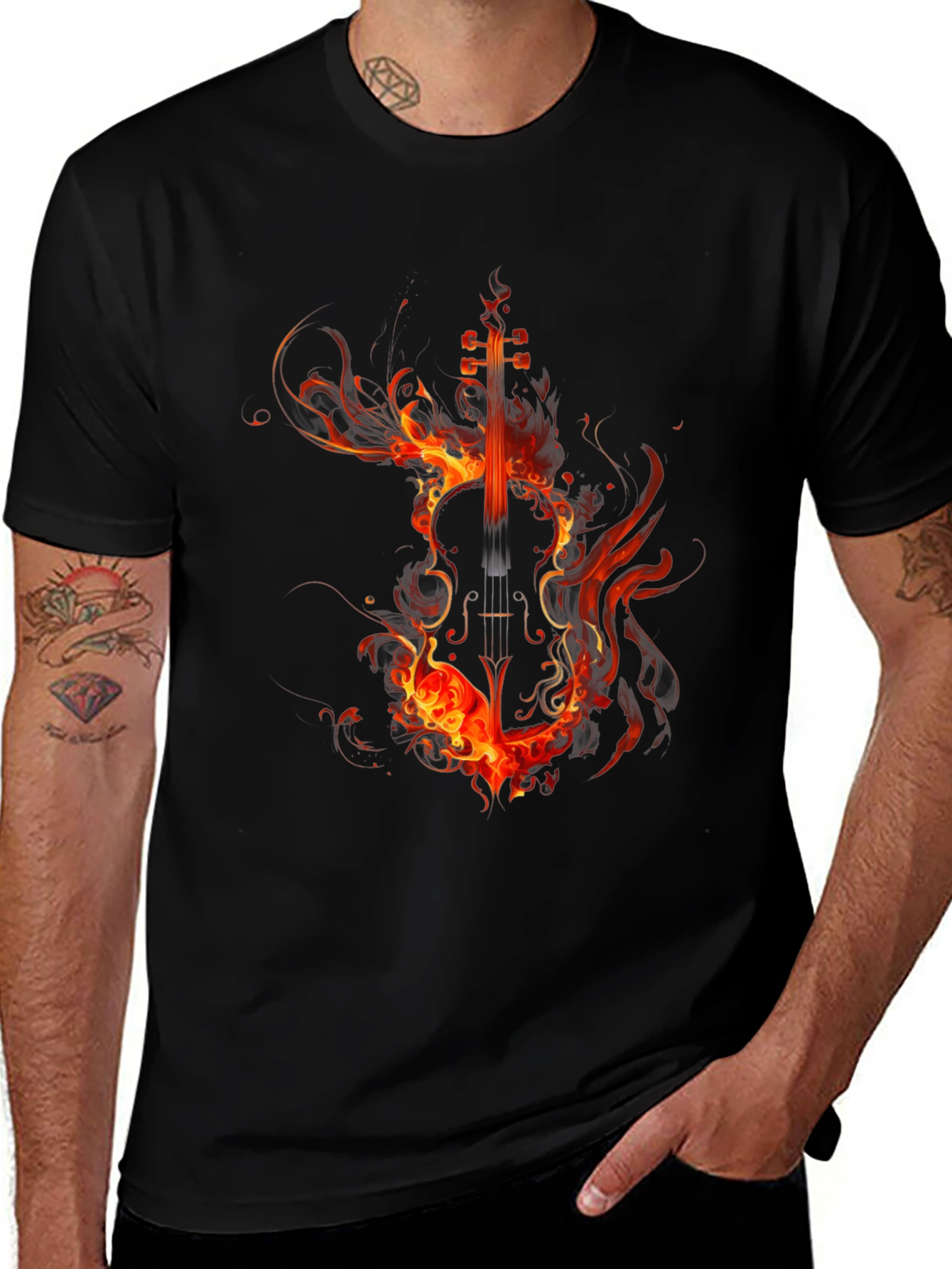 Fiery Violin Graphic T-Shirt - Black