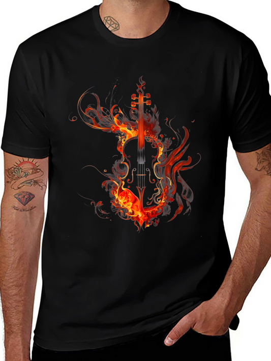 Fiery Violin Graphic T-Shirt - Black