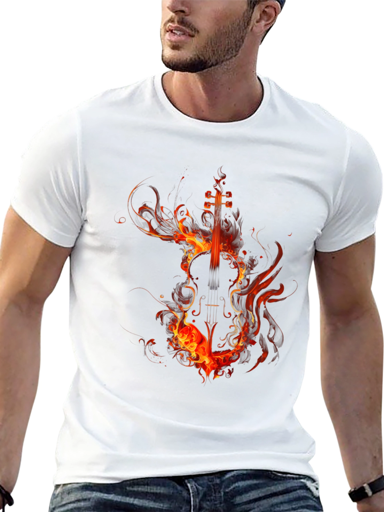 Fiery Violin Graphic T-Shirt - Black