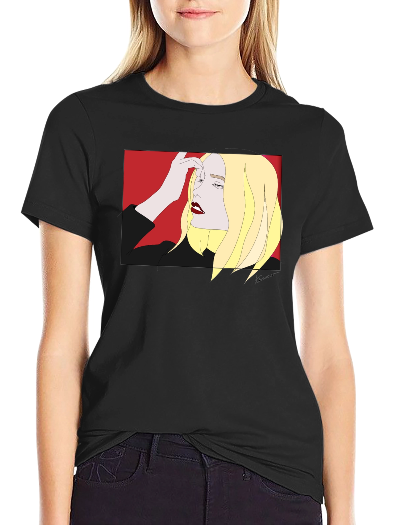 Black Graphic Tee - Stylish Woman Design