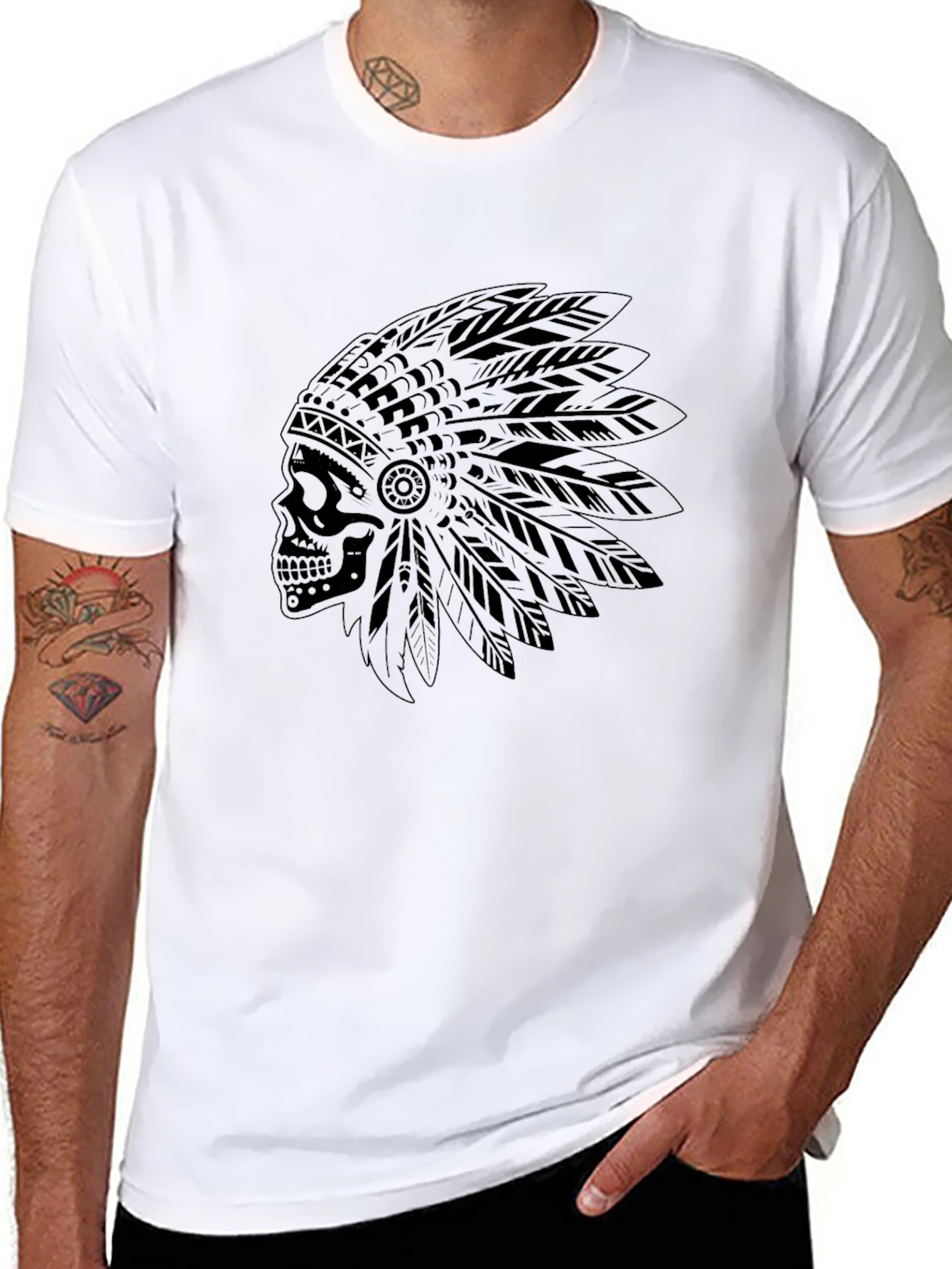 Skull Indian Headdress Black T-Shirt