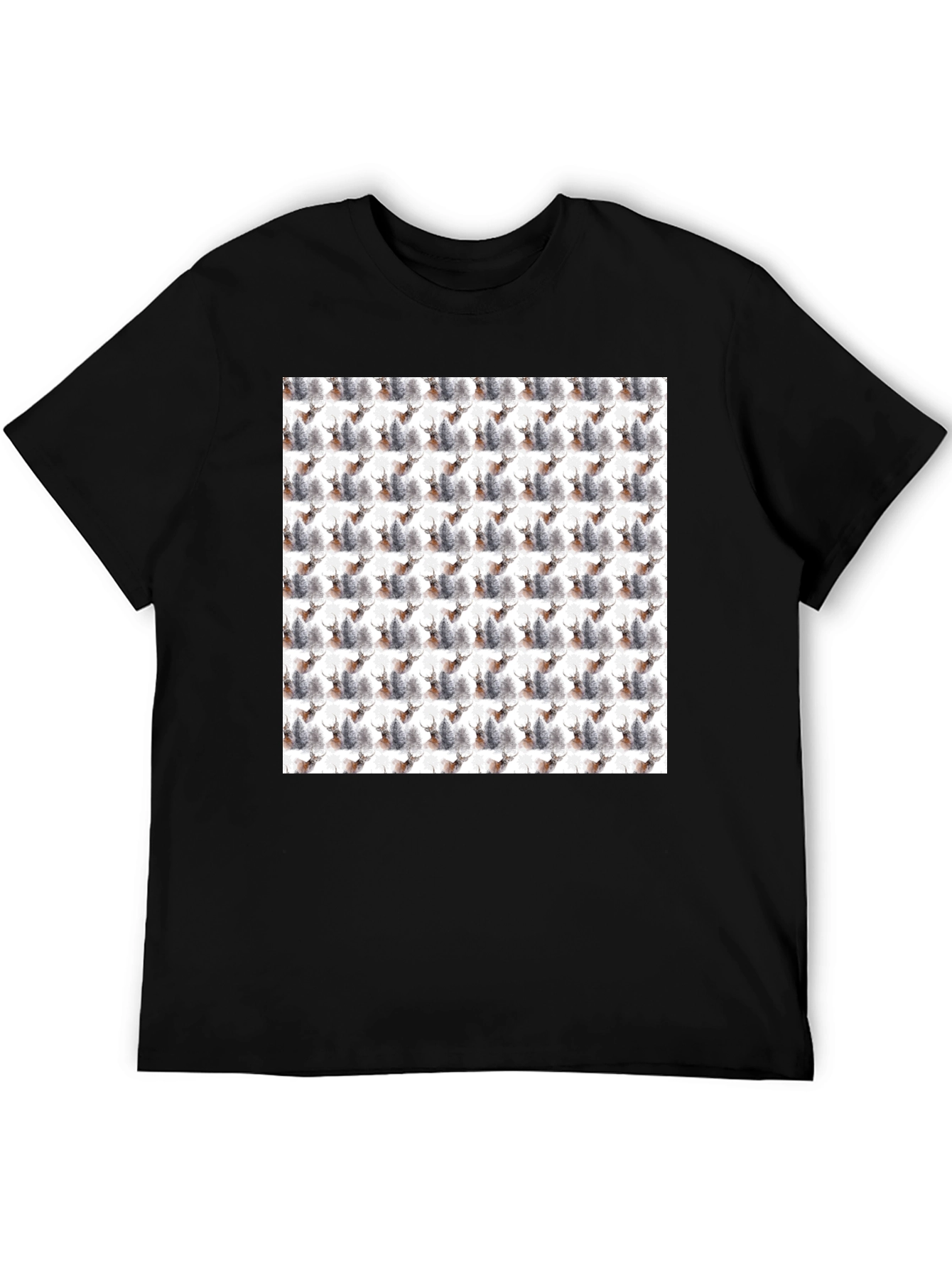 Deer Forest Pattern Black T-Shirt
