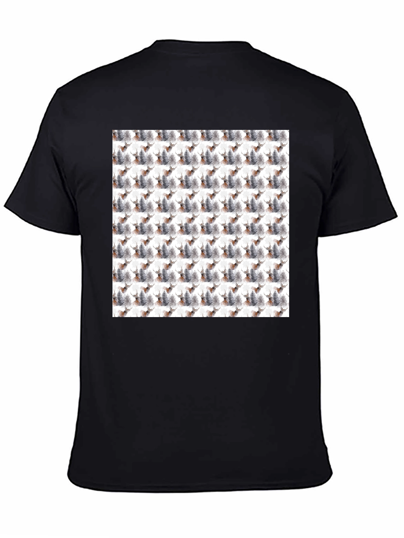 Deer Forest Pattern Black T-Shirt